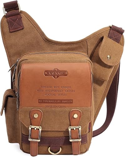 Bolso de mensajero de lona vintage para hombre, bolso de mensajero de retazos de cuero en el pecho