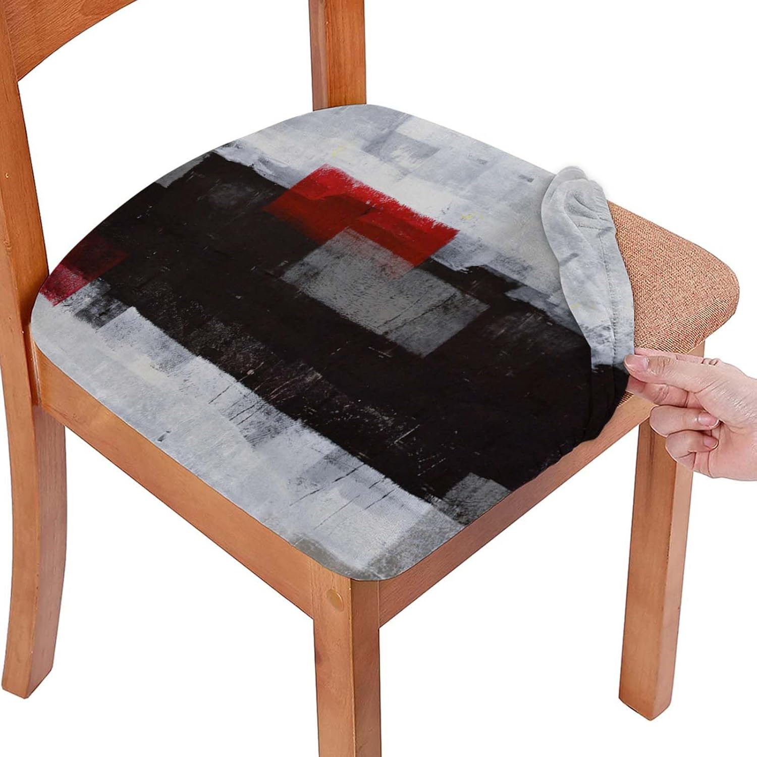 Black Chair Seat Cover Set of 2, Abstract Black Dining Chair Slipcovers Stretch Grey Chair Covers Washable Removable