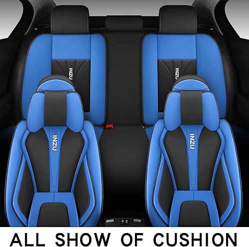 Miniatura 18 de INZU Lindas fundas de cuero para asientos delanteros y traseros, para sedán, SUV, 5 asientos, juego completo de ajuste universal (negro y rosa)