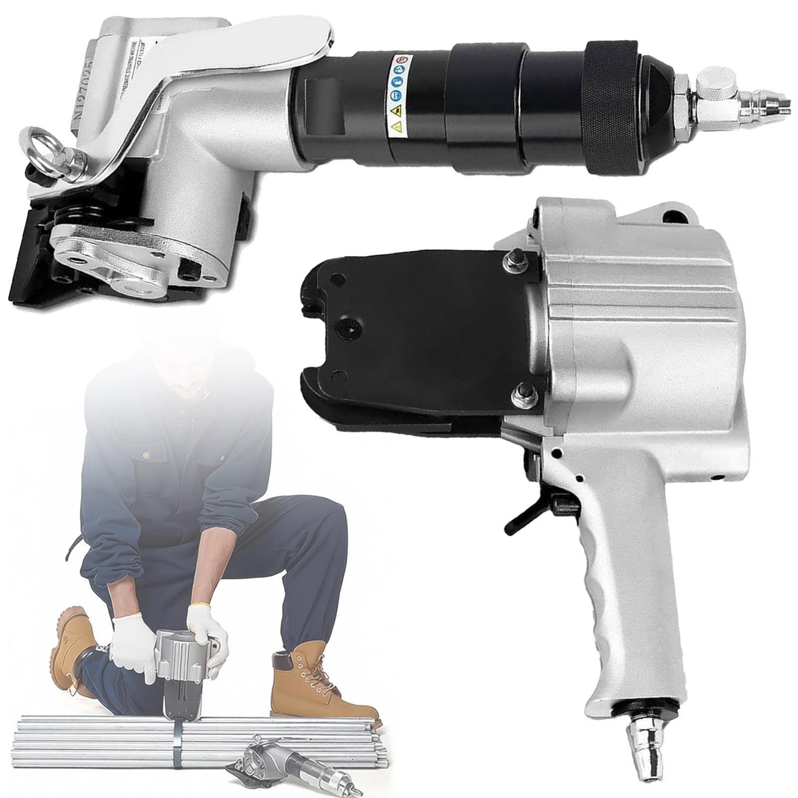BITYCOW Industrial Split Steel Belt Strapping Tool, air powered Tensioner and Cutter, 0.75/0.98/1.26in Strap, flexible Structure for Multiple Working Spots and Daily Bundling 19mm/0.75in