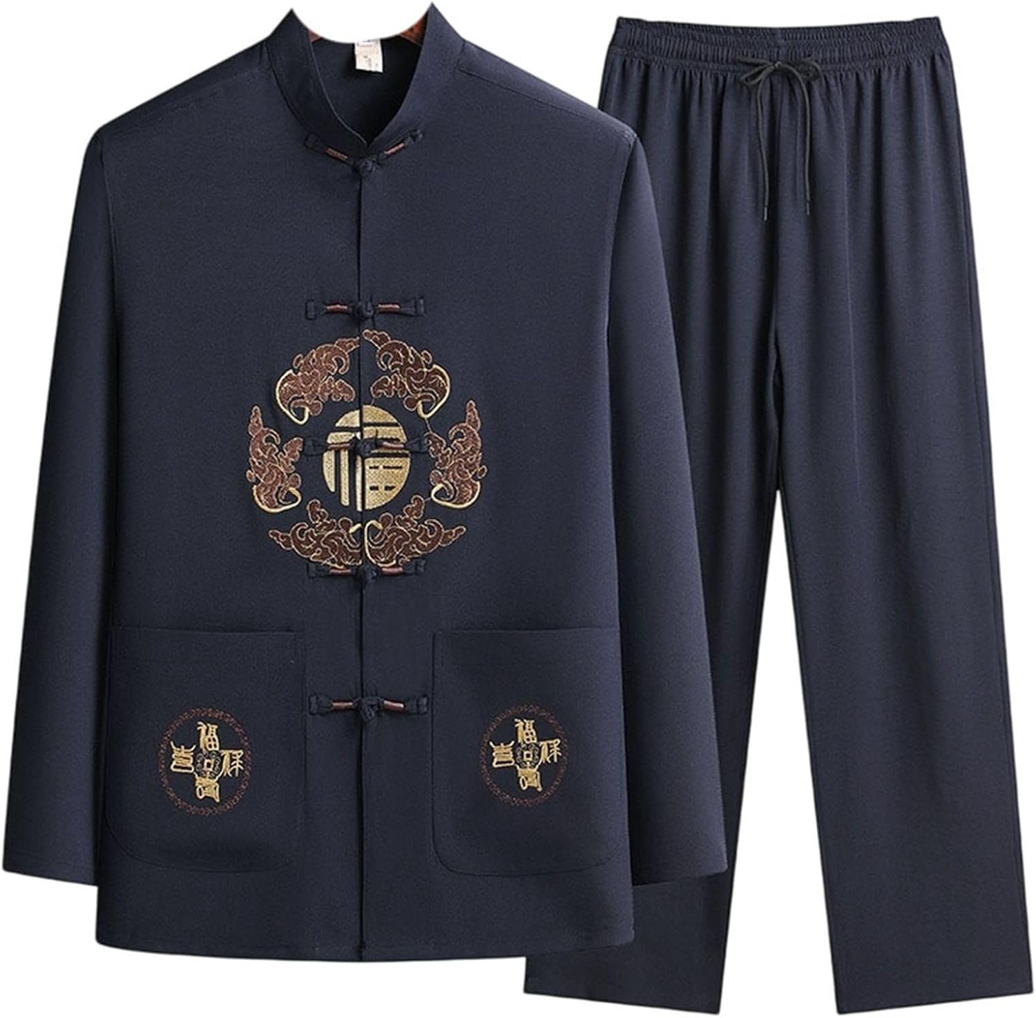 Men's Embroidered Tang Suit Traditional Long Sleeve Autumn Set