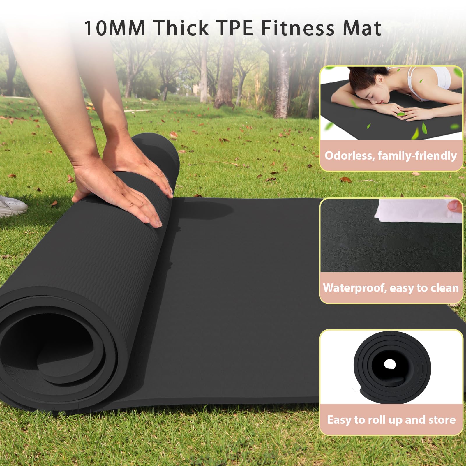 Esterilla Yoga Antideslizante 200×100cm TPE 10mm Gruesa Esterilla Fitness Grand y Antideslizante, Colchoneta de Gimnasia, Pilates, Deporte y Ejercicio en Casa y al Aire libre