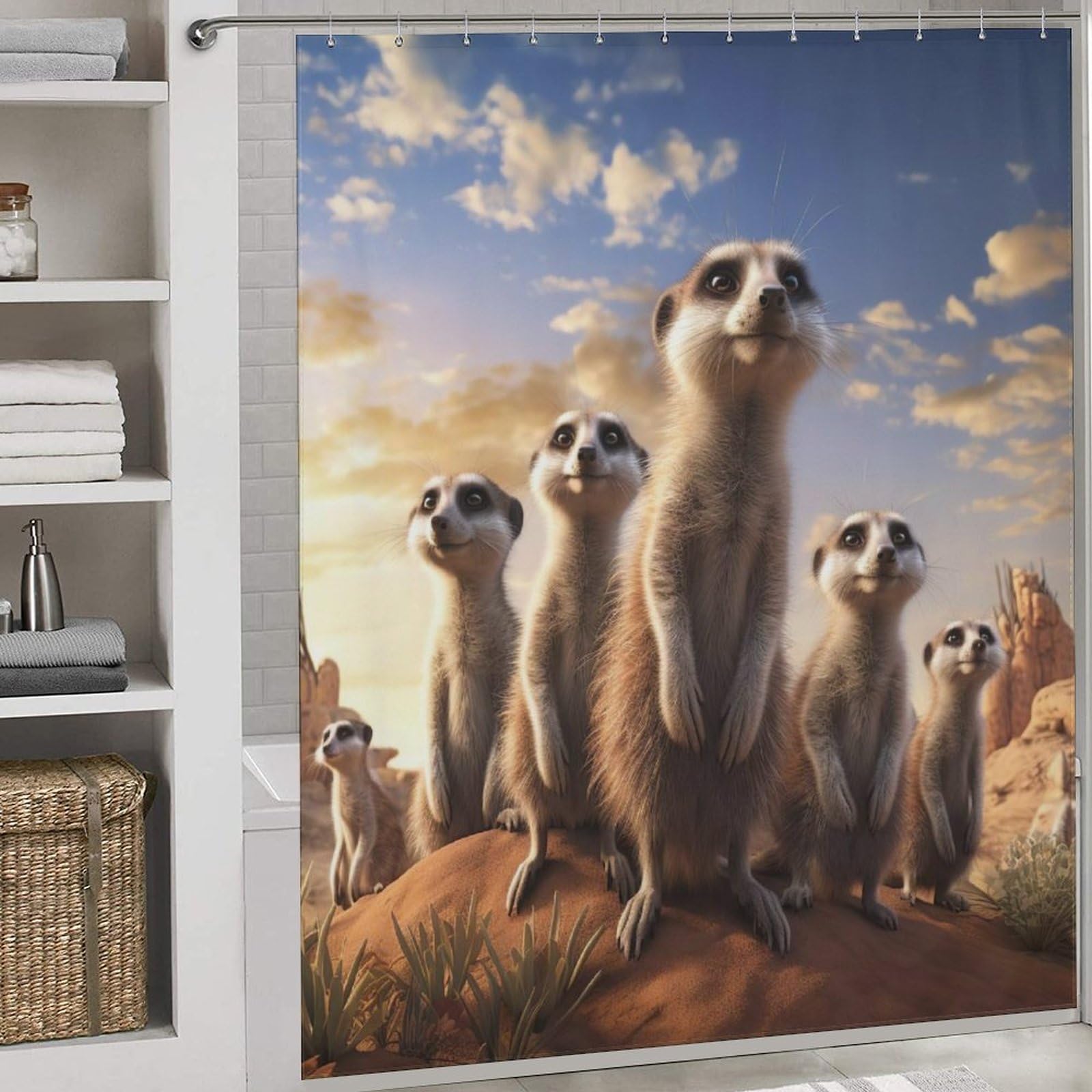 Rideau de douche polyester Suricate 183x183 cm lavable avec 12 crochets