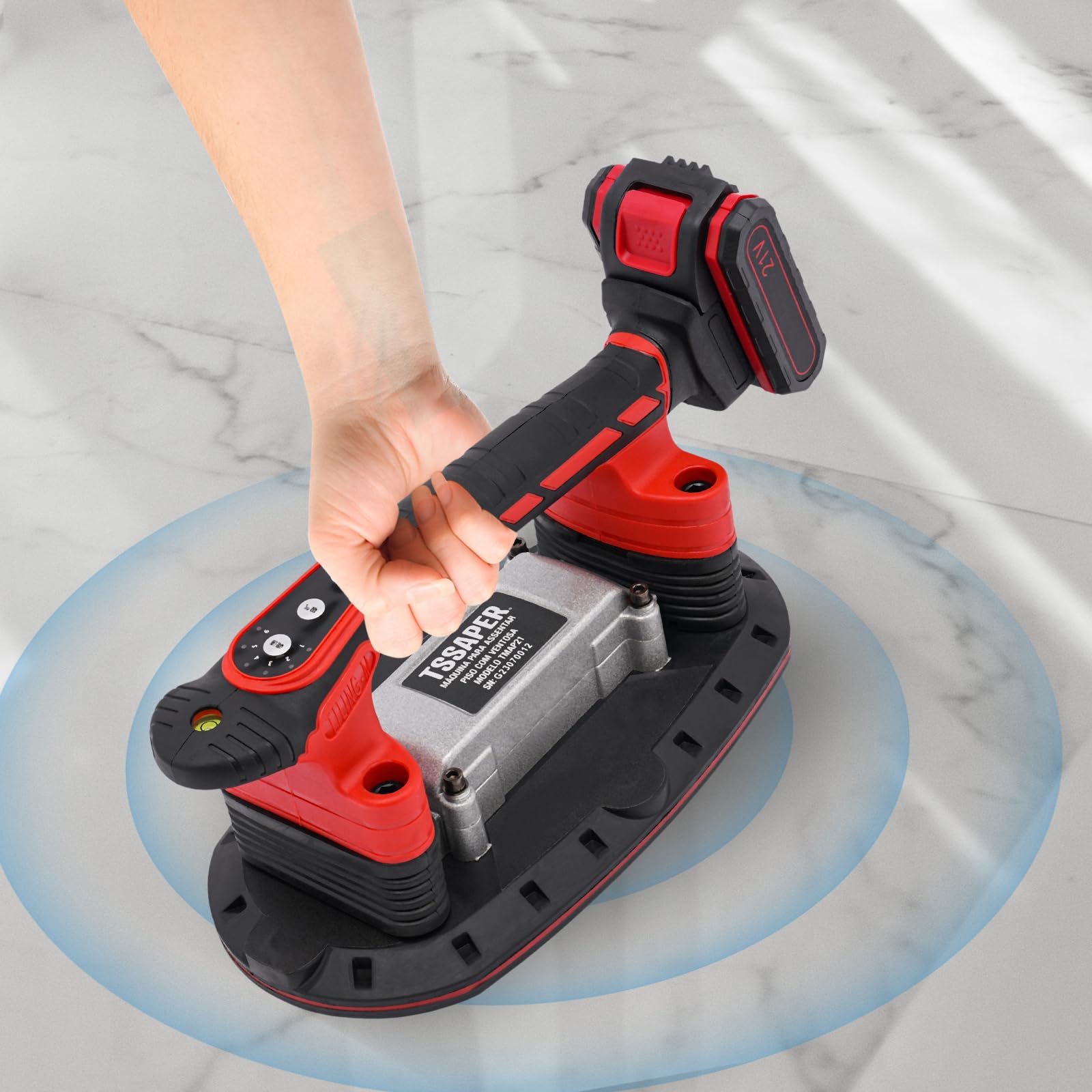 Fliesen Vibrationsgerät, Fliesenschneider mit 2x2000 mAh Akku, Adsorption Fliesen Vibrationsgerät für das Bewegen und Installieren von Wand-/Bodenfliesen (11.8-94.4 Zoll)