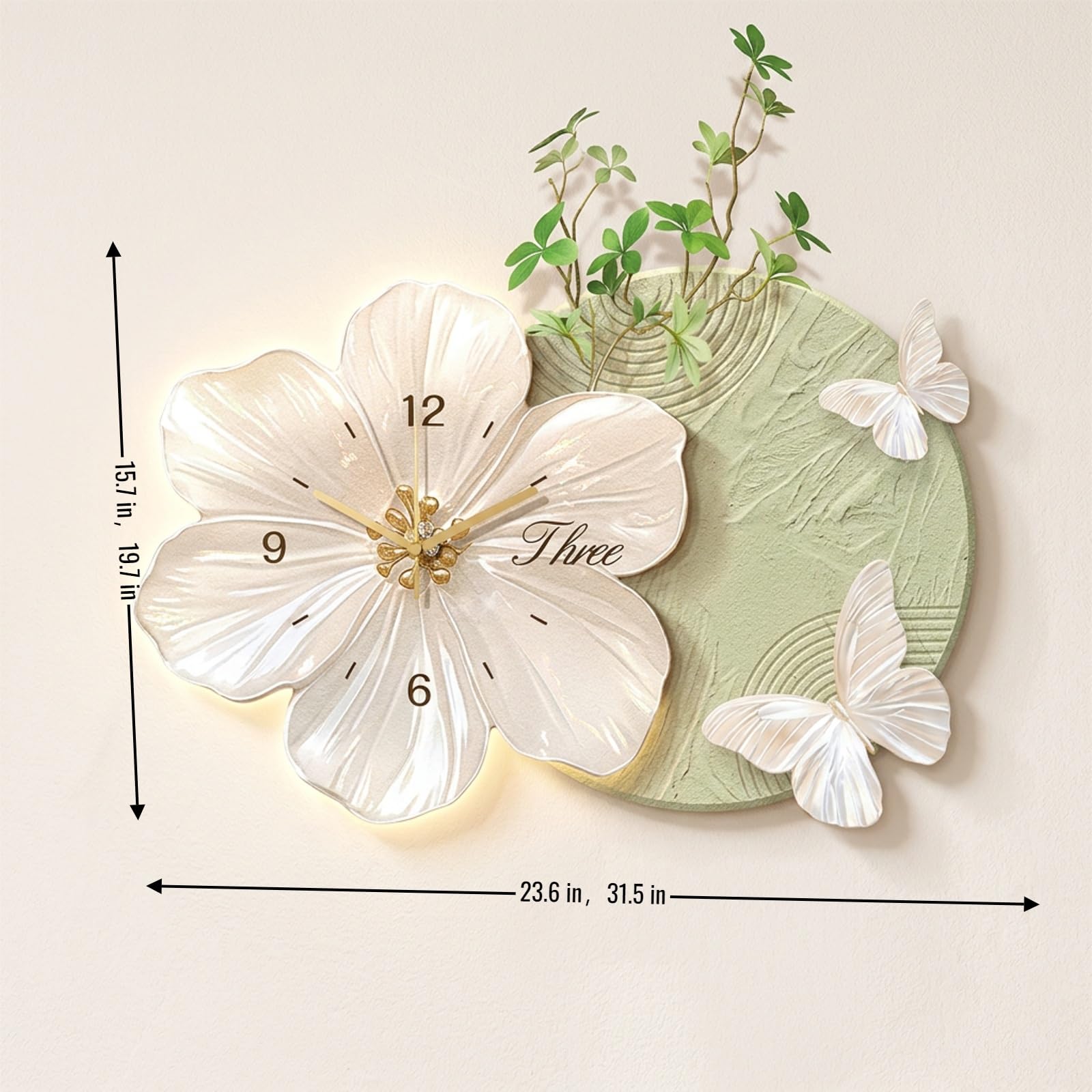 Orologio da Parete Moderno 3D con Luci LED, Wall Art Decorativo Silenzioso | Design artistico 3D con luci LED regolabili, movimento silenzioso, porcellana cristallina(D,23.6IN*15.7IN_SMART MODEL)