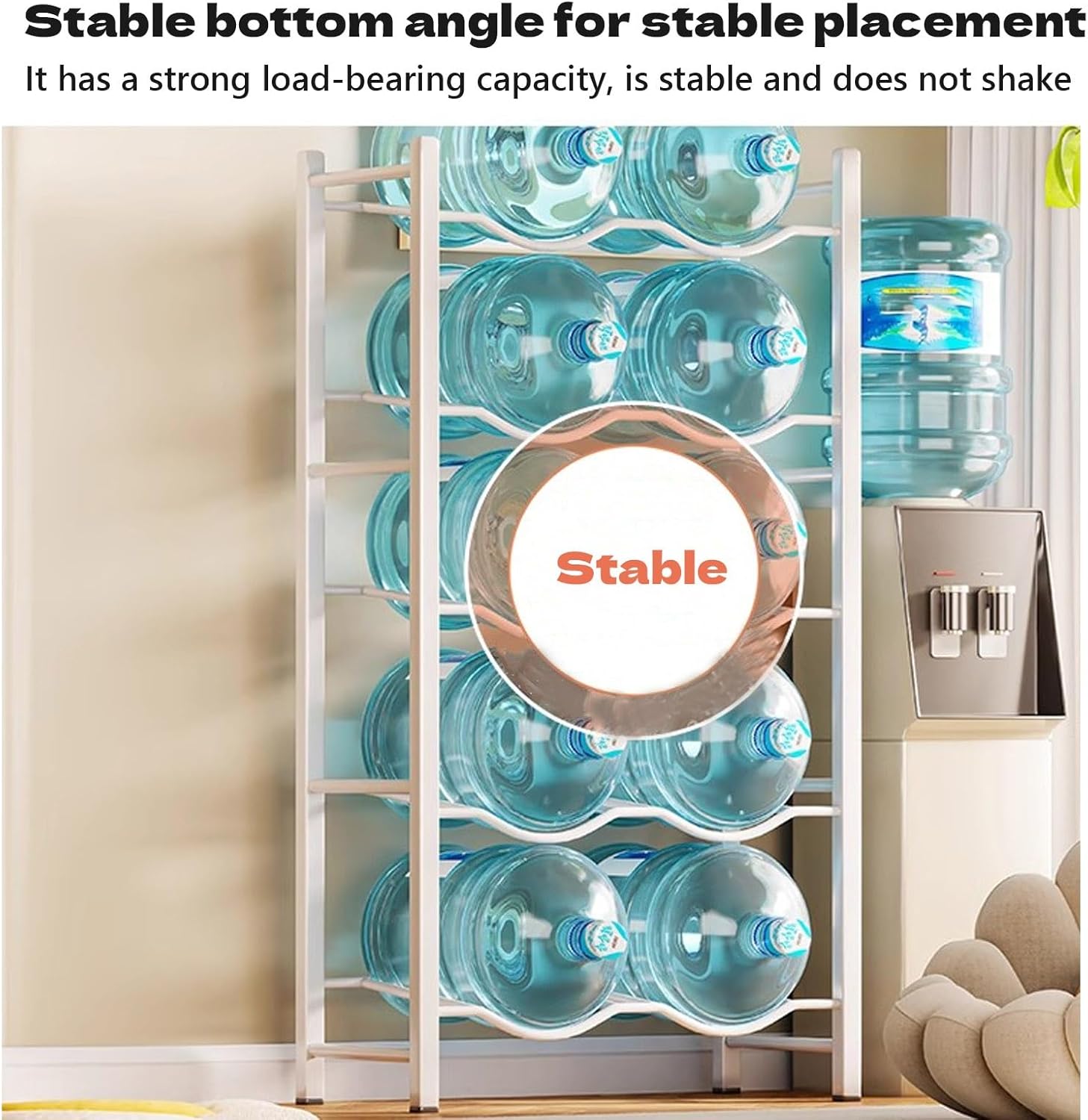 3/4/5-Tier Water Bottle Storage Rack, Carbon Steel 5 Gallon Water Jug Holder, Save Space Water Dispenser Rack for Home, Office, Kitchen, Warehouse, White(67x35x141cm)