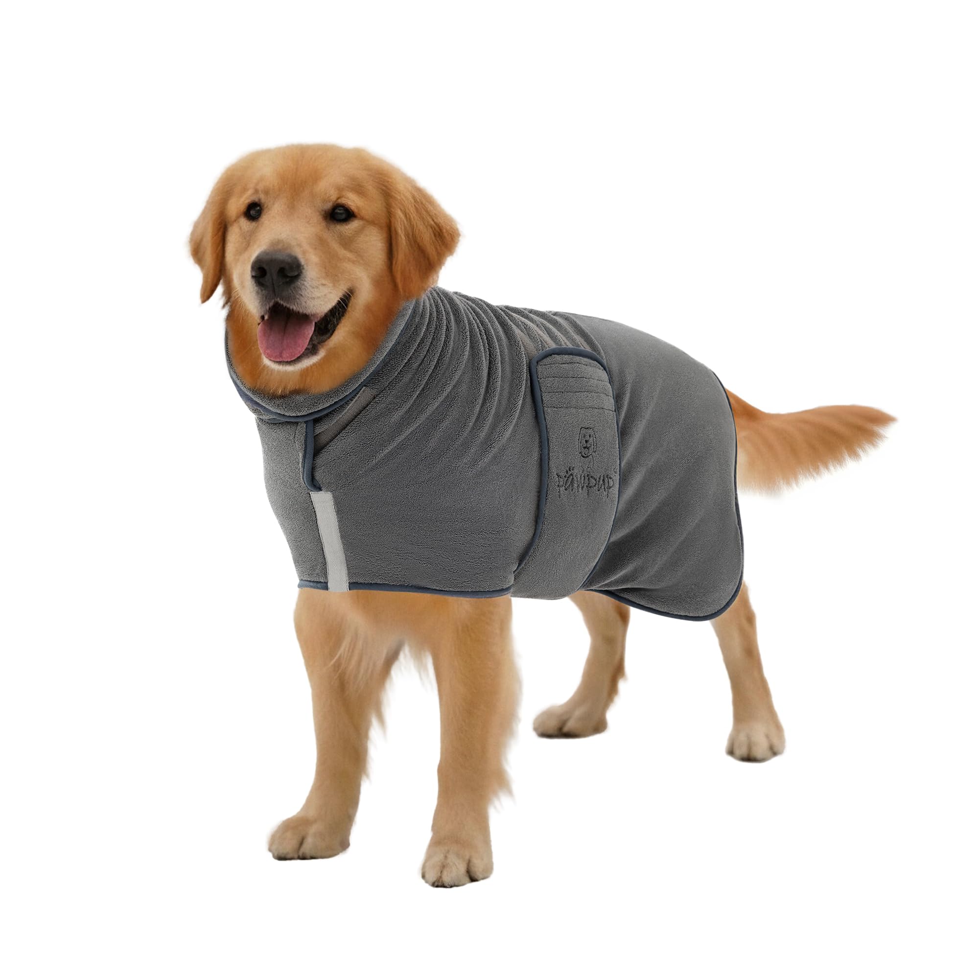 PAWPUP® Dog Drying Coat - Double Layer Ultra Absorbent Microfibre Dog Towel Robe, Dries in 20-30 Minutes, Thick, Soft & Warm All-Season Dressing Gown (Grey, XXS)