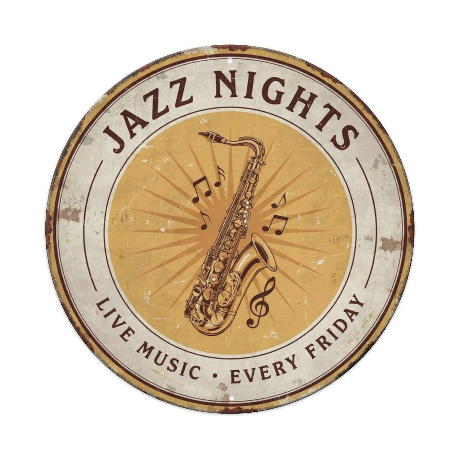 Jazz Saxophone Round Metal Tin Sign Plaque