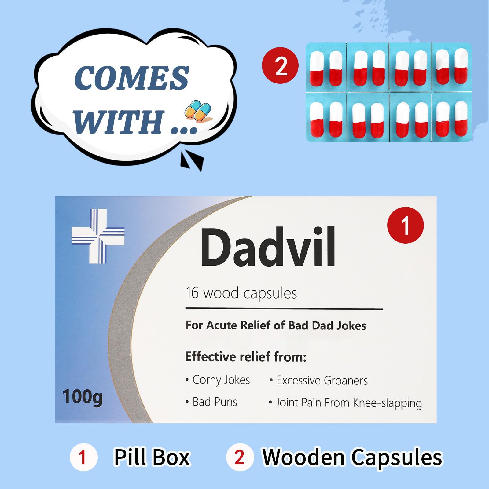 Dad Jokes Pill Box, April Fool's Day Gift, Funny Birthday Gifts for Men, Novelty Joke Gifts for Father, Gag Pill Gifts for Men, White Elephant Gifts