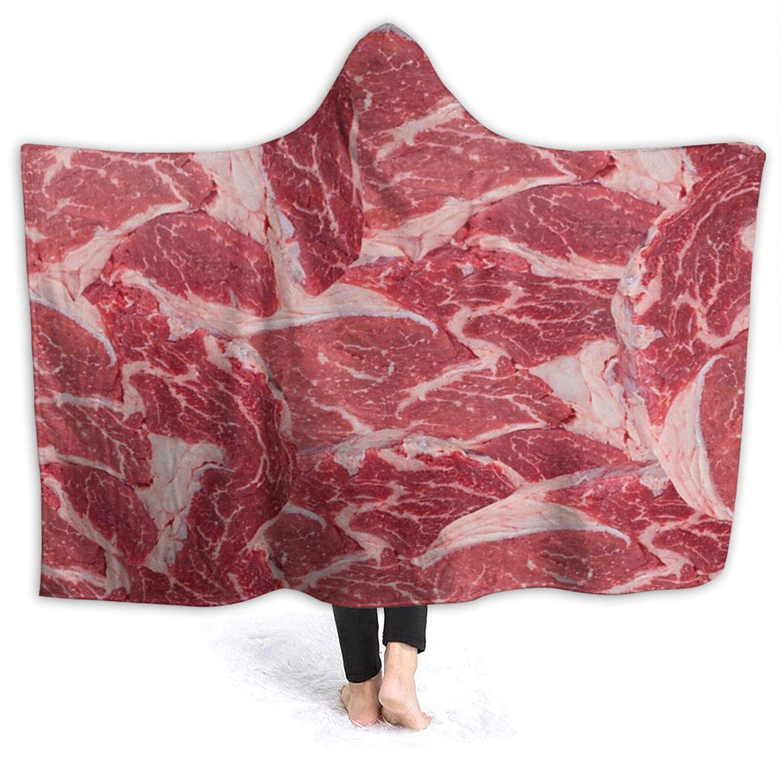 Funny Fresh Meat Hooded Blanket Ultra Soft Wearable Throw Blanket Coral Fleece Blanket Hoodie Cloak 