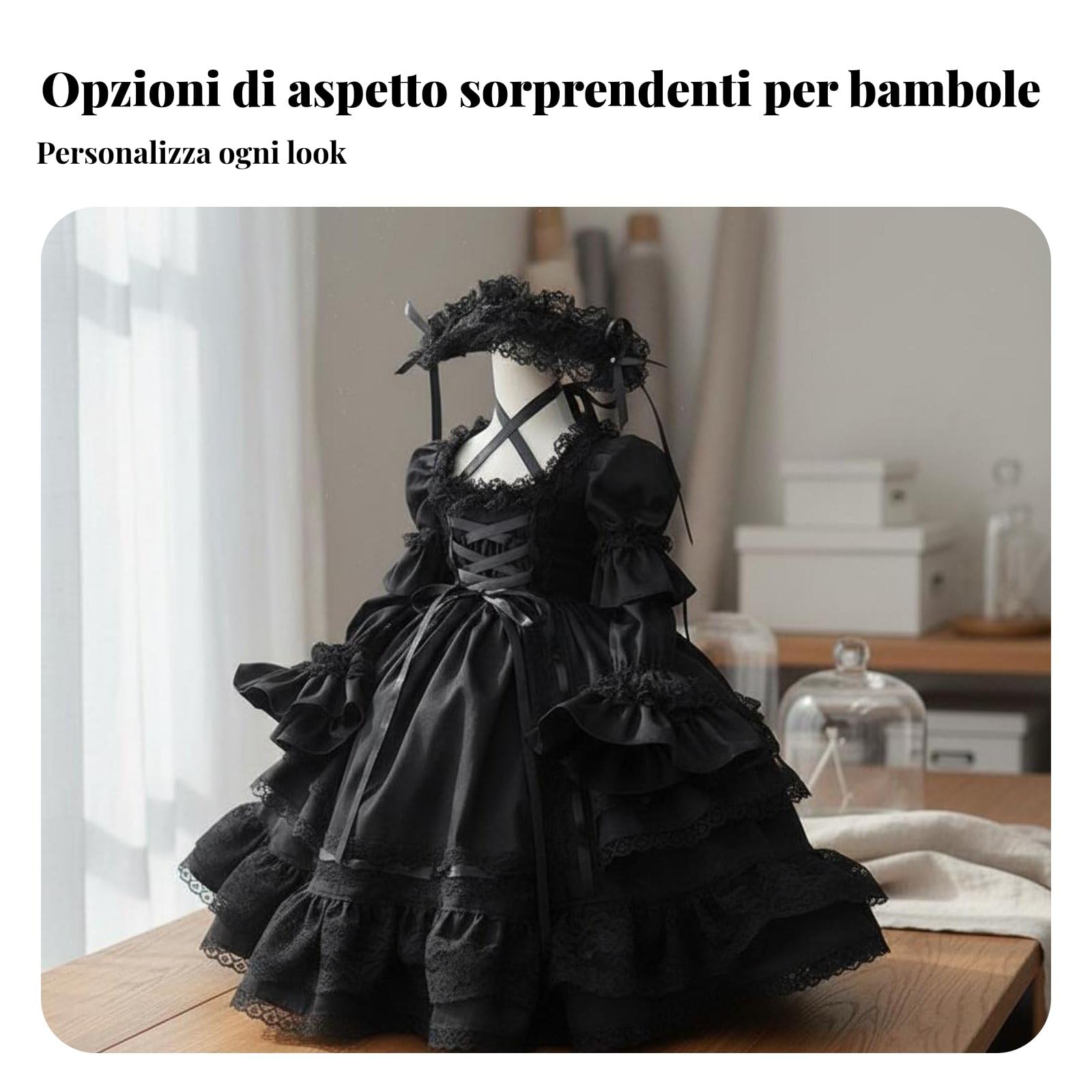 Qianly Vestito Bambola Elegant Doll Design Elegante Vestito BJD Pizzo Gonna a Strati Abito Bambola Principessa per Collezionisti di Bambole, Bambine , Nero , 1/4