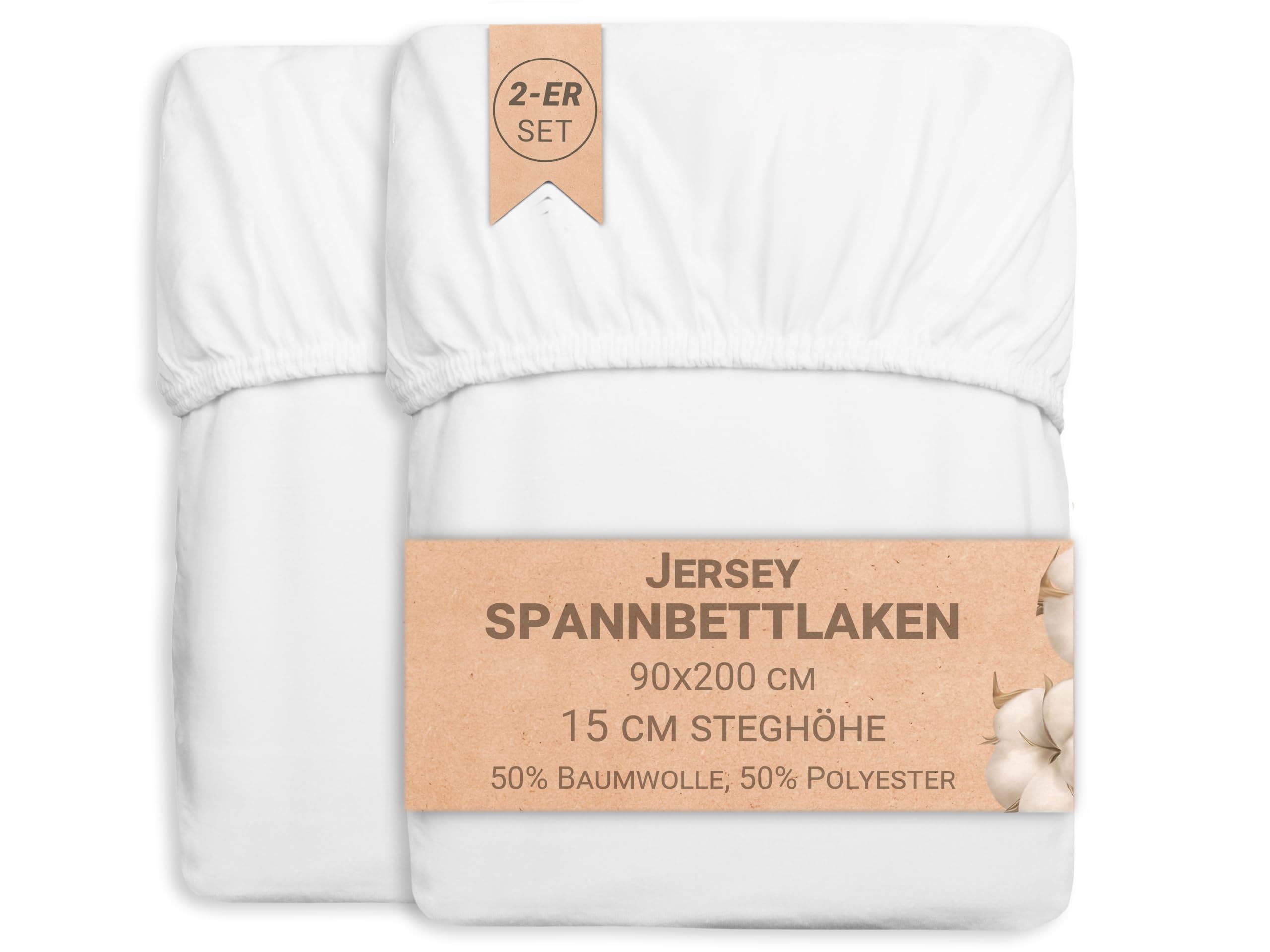 ZOLLNER 2er Set Spannbettlaken in 90x200 cm - mit eingearbeitetem Gummibund - Mischgewebe - waschbar bis 95°C - Hotelqualität - Oeko Tex® Zertifiziert