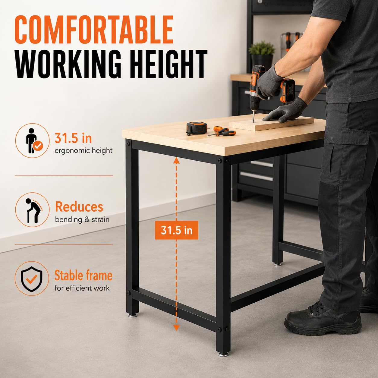 Werkbank Gestell Tischgestell Tisch Untergestell - 100 x 50 x 80 cm | Werkbankgestell Möbelrahmen Werkbankuntergestell, für Tischplatten wie Marmor und Glas, Tragfähigkeit 100kg