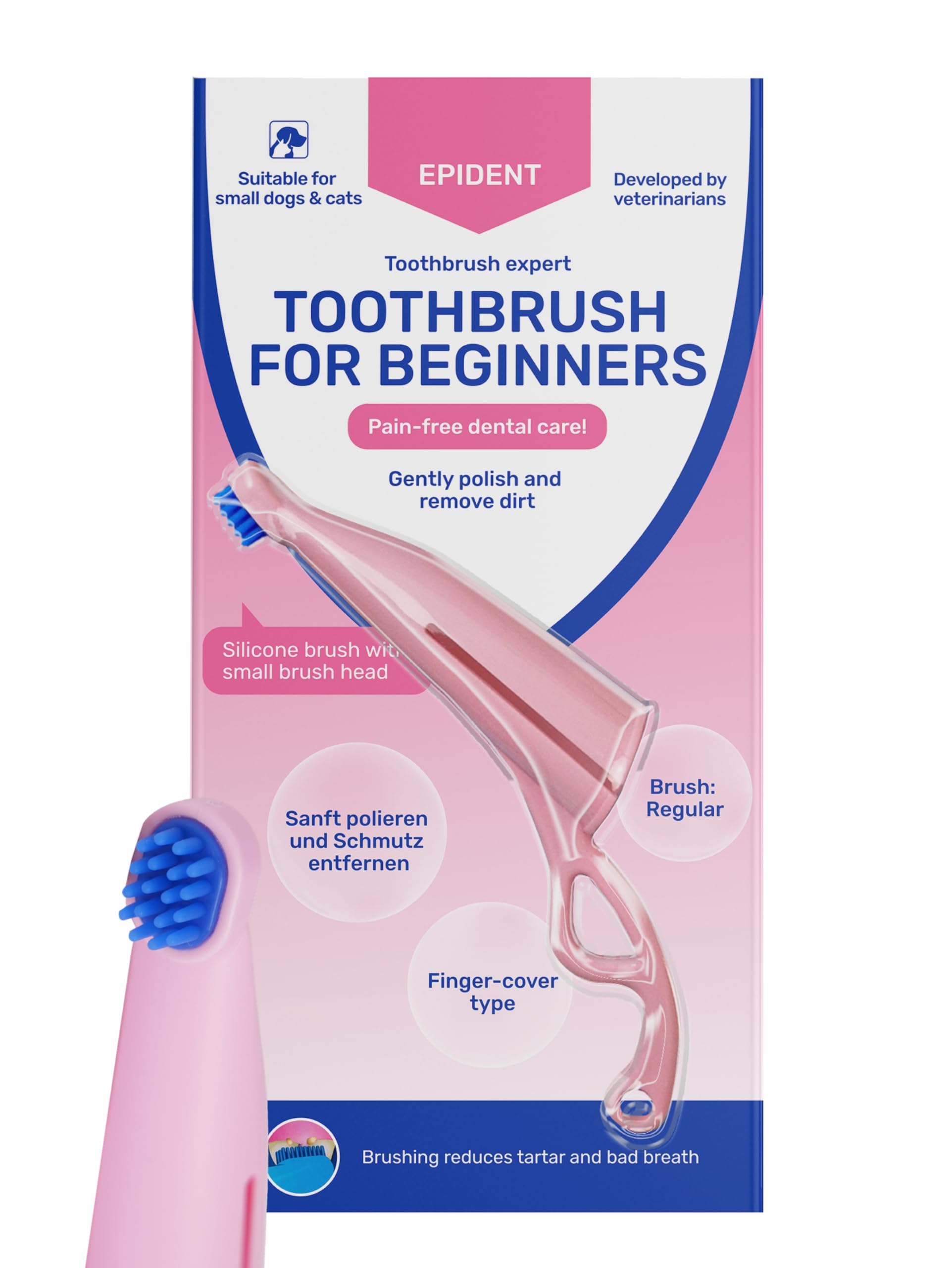 Anatomical Dog Toothbrush | Cat Dental Care with Soft Silicone Bristles | Remove Tartar & Plaque with Our Dog & Cat Toothbrushes | Dental Hygiene Training with Our Toothbrush for Dogs & Cats - Pink
