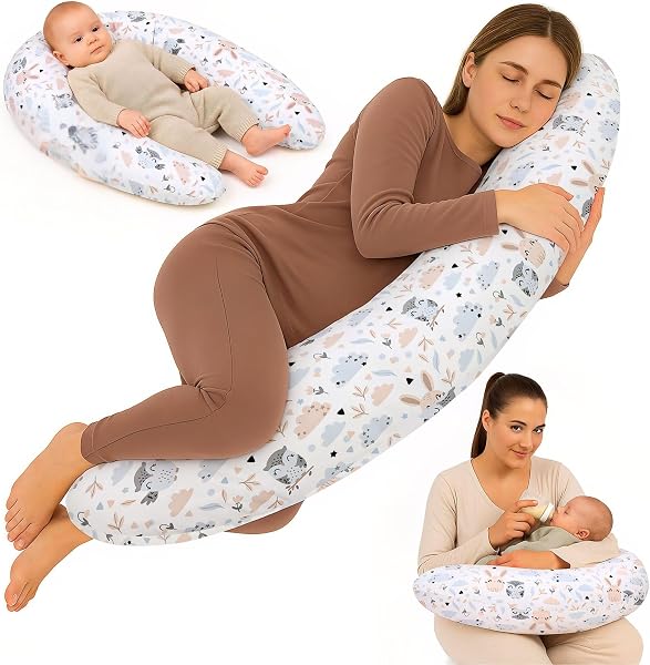 Totsy Baby Cuscino allattamento e gravidanza 190cm – Guanciale laterale corpo per dormire sul fianco Supporto perfetto per il riposo e il relax Ideale per maternità e futuro mamme Forma a C Oeko-Tex - 1