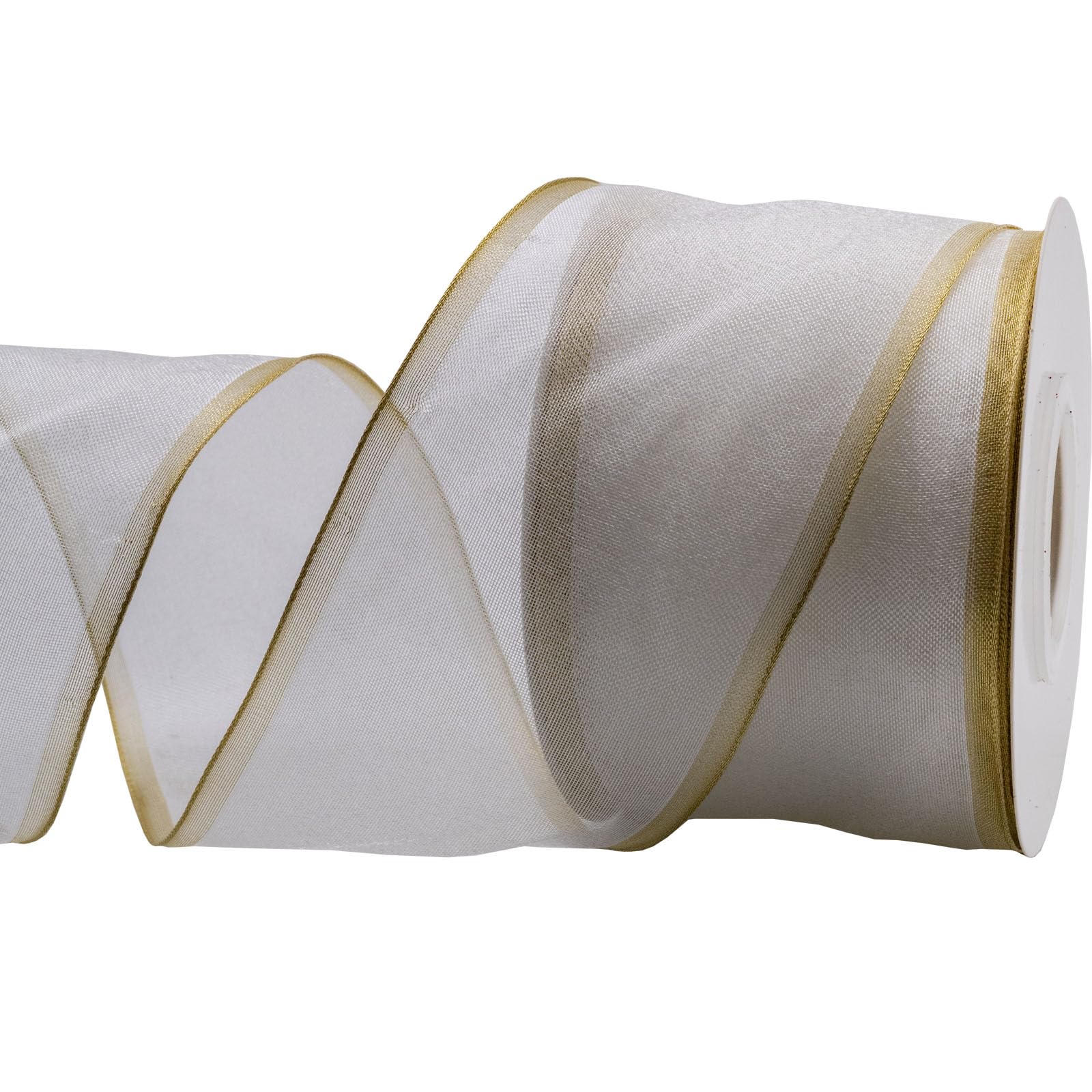HATIANGE Solid White Organza Gold Lurex Wide Wired Edge Ribbon, 6.3CM Width x 10 Meters for Gift Packaging Wedding Decoration - Image 2