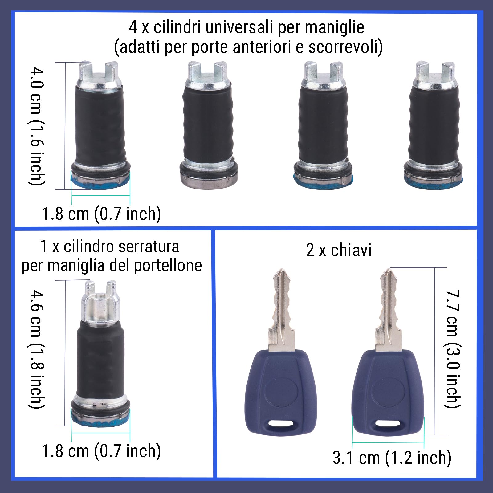 Kit Completo Cilindri Serratura e Chiavi Compatibile con Doblo | Compatibile con Fiat Doblo Cargo (MK1) & Doblo 119 2005-2010 | Una Chiave per Tutte le Porte