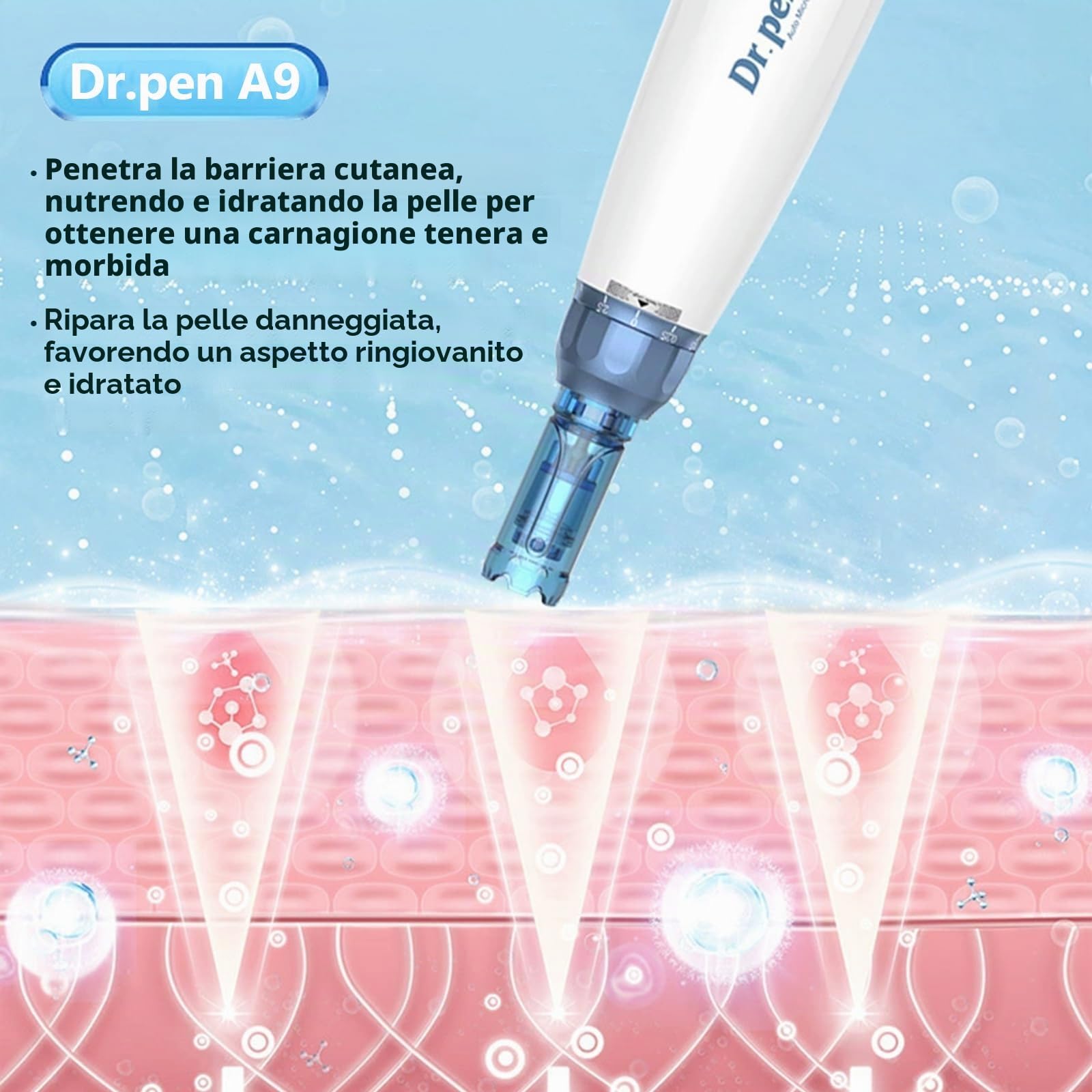 Dr.pen A9, Penna Microneedling Wireless Professionale Elettrica con 12 Cartucce di Ricambio a 12Pin e 10 Cartucce di Ricambio a 36Pin, Riduzione delle Rughe e delle Cicatrici da Acne