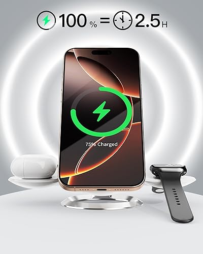 Miniatura 6 de Estación de carga 3 en 1 2025 compatible con cargador Mag-Safe Soporte de carga inalámbrico para iPhone 16, 15, 14, 13, 12, Estación de carga