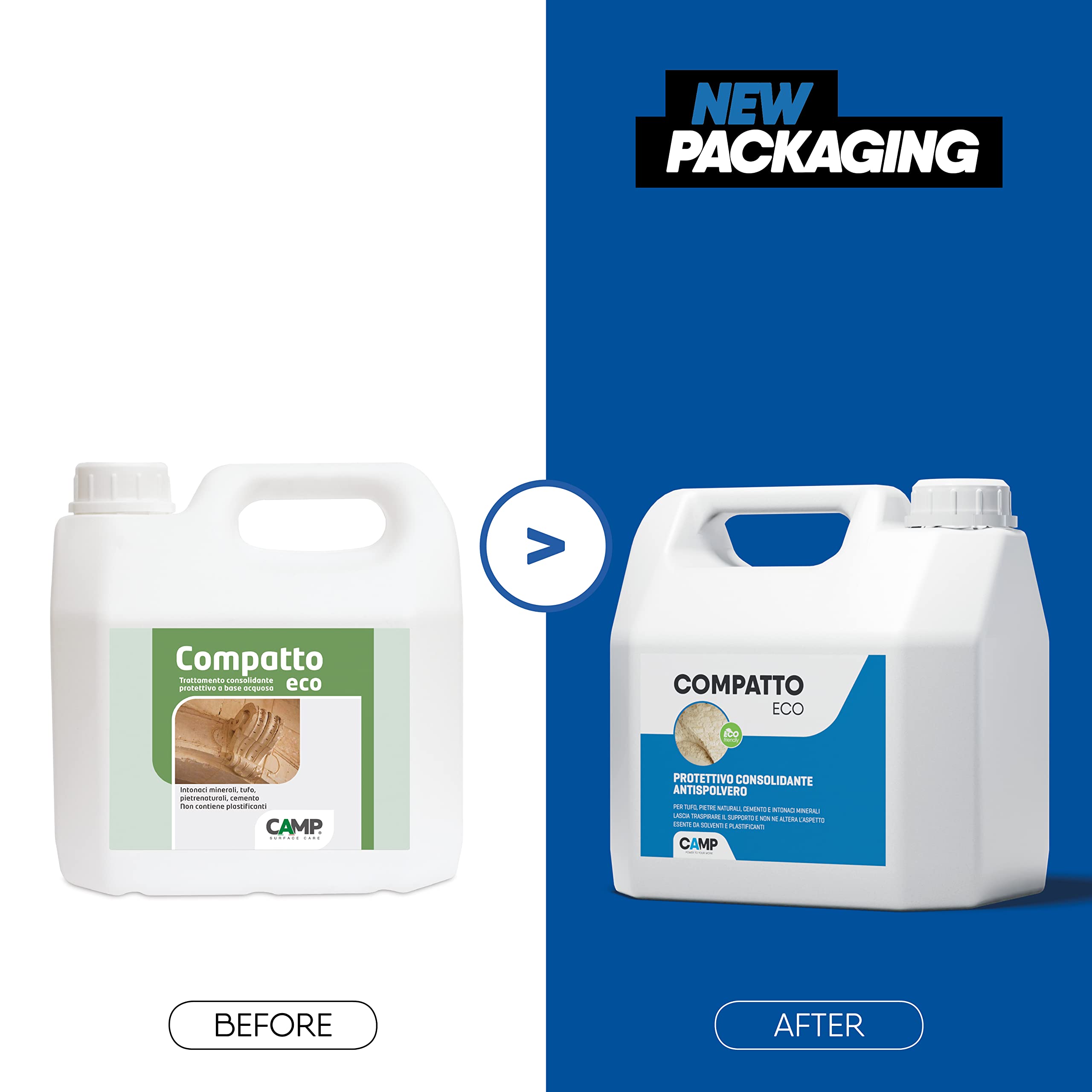 CAMP Compatto Eco - Trattamento Consolidante e Protettivo a Base d'Acqua per Pietre Naturali e Tufi, Rafforza la Struttura Capillare e Previene lo Sfarinamento, Effetto Naturale, Made in Italy, 3 l