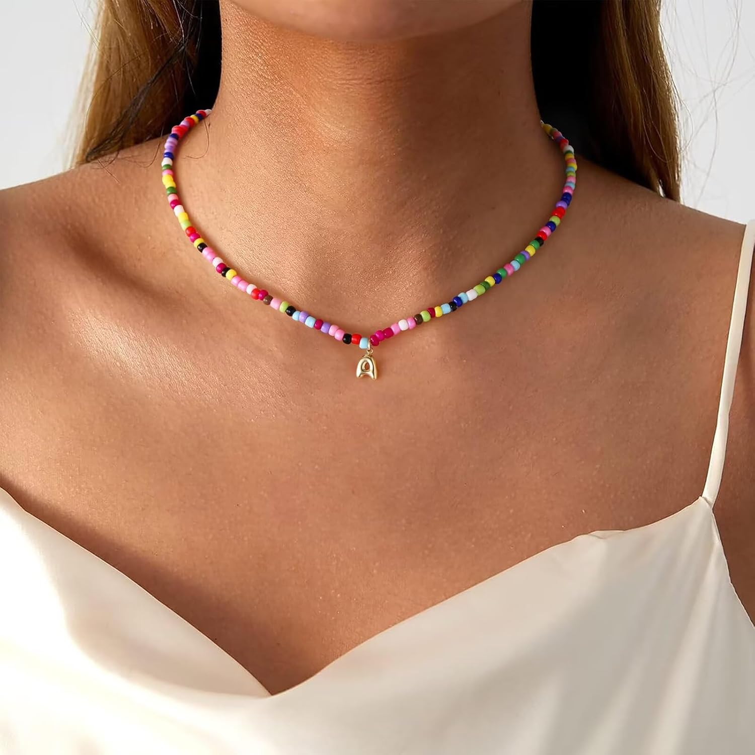 M MOOHAM Valentines Gifts for Kids Her - Colorful Beaded Initial Necklaces for Girls Jewelry Cute Dainty Bead Bohemian Letter Necklace Birthday Gifts for Kids Girl - Image 2