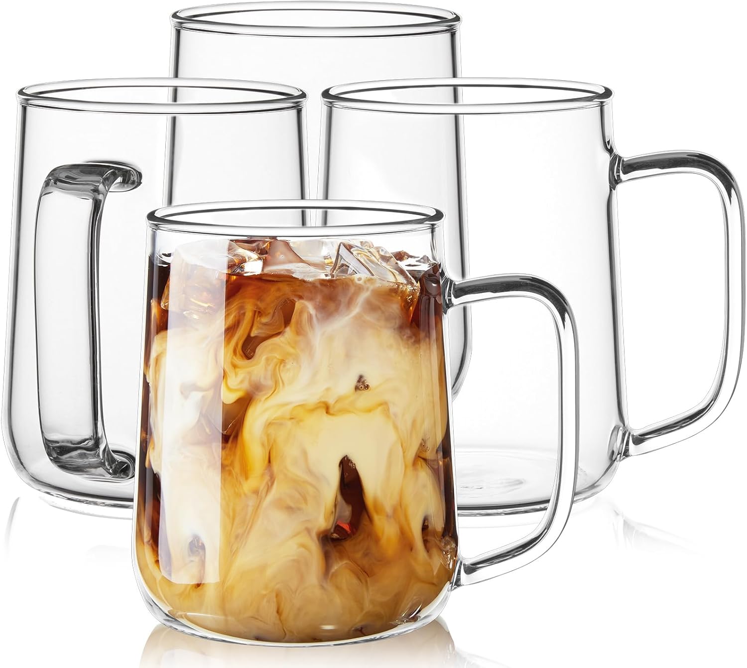 Large Glass Coffee Mugs, 20 oz Glass Coffee Cups Set of 4, Clear Borosilicate Glass Mugs with Handles for Cappuccino, Tea, Latte, Hot/Cold Beverages, Wine, Americano