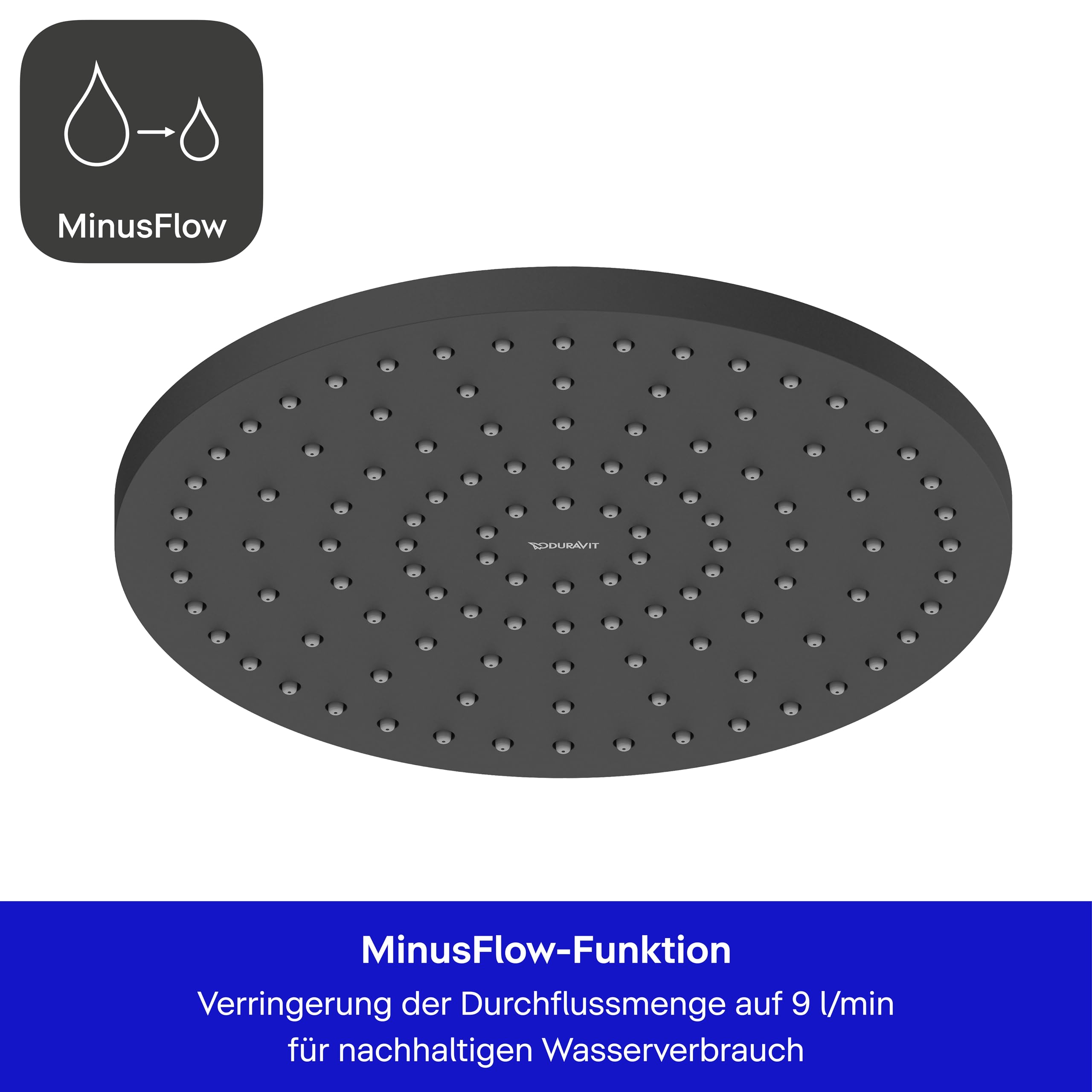 Duravit Universal Duschkopf Aus Edelstahl – Regendusche, Schwarz Matt, Wassersparend (9 L/min)