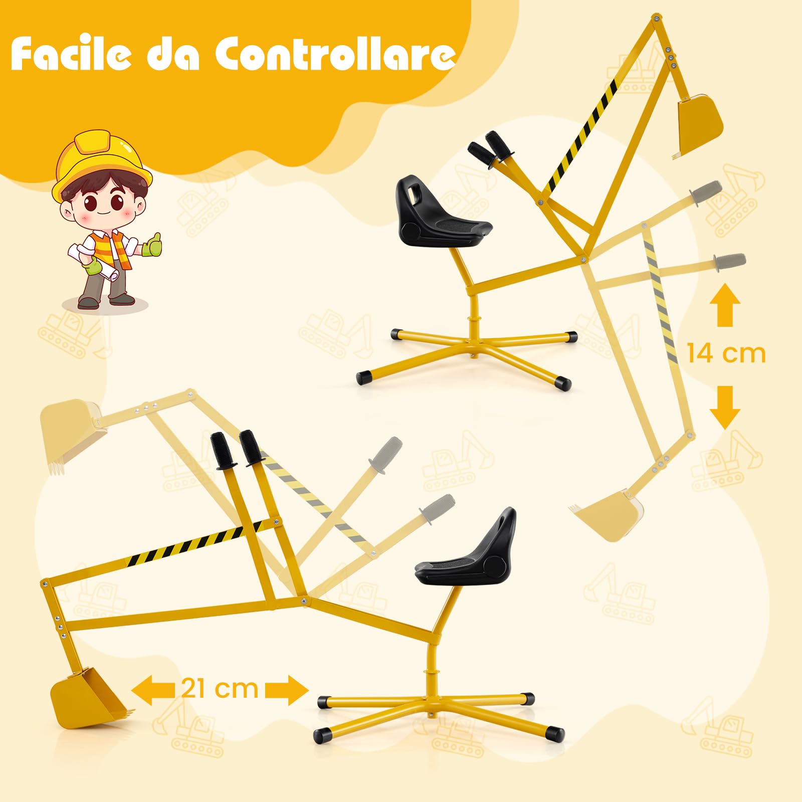 RELAX4LIFE Ruspa Escavatore Cavalcabile per Sabbiera con Sedile Girevole a 360°, Pala Flessibile, Schienale Ergonomico, 3 Anni+