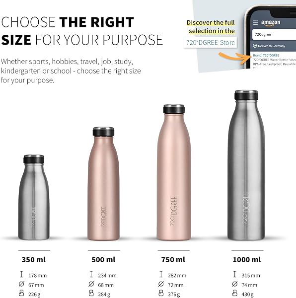 720°DGREE Botella Agua Acero Inoxidable “milkyBottle“ – 750ml - Sin BPA Free, Antigoteo y Prueba de Fugas - Frasco térmico, Cantimplora Aislada - Bebida con Gas, Deporte, Escuela, Gimnasio, Exteriore - 3
