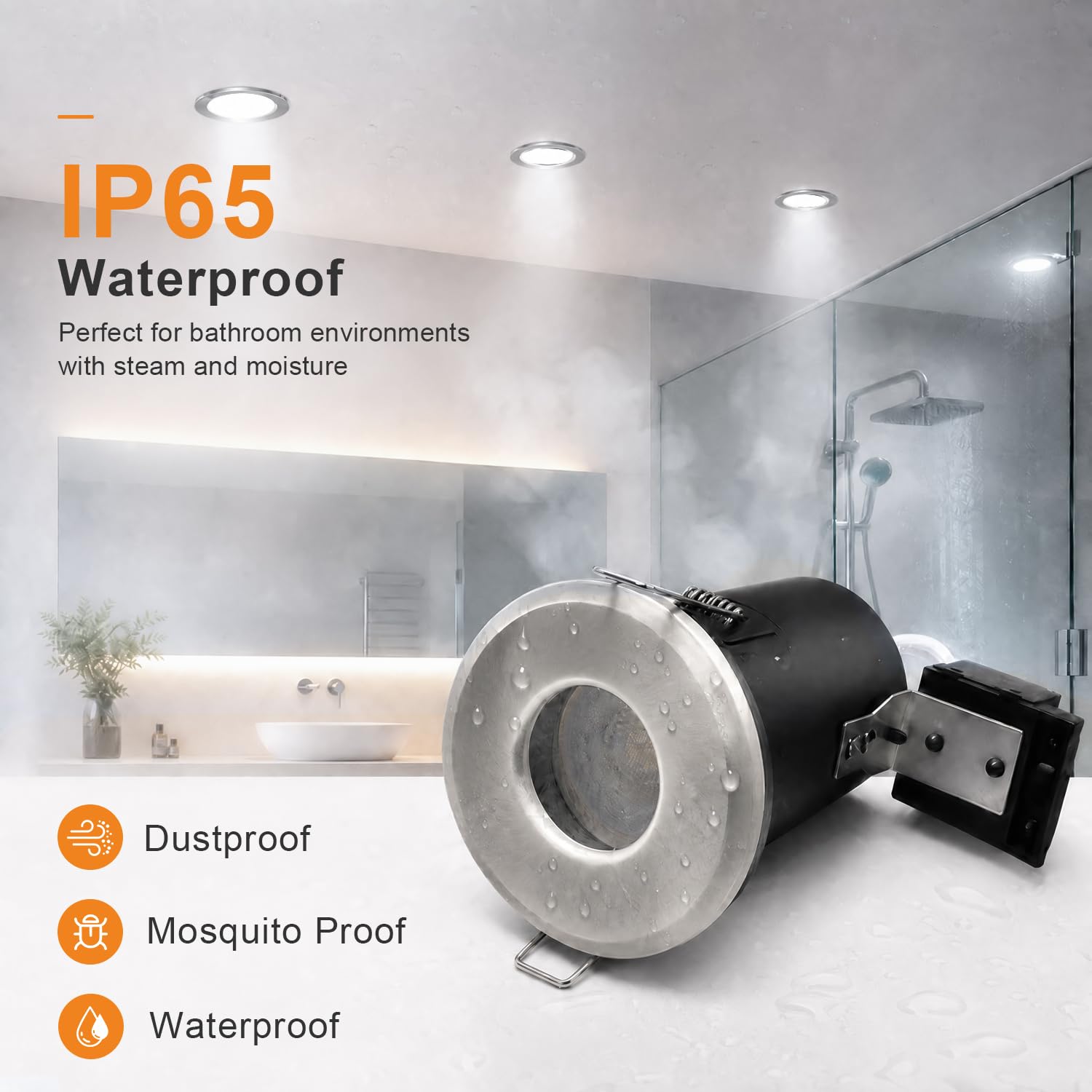 4XSweier Faretti da Incasso in Cartongesso Resistenti al Fuoco 90 minuti, 5W Bianco Caldo 3000K, IP65 Impermeabile Faretti LED Soffitto bagno, 230V GU10 Faretto LED Incasso, 68-70mm cutout, Nichel