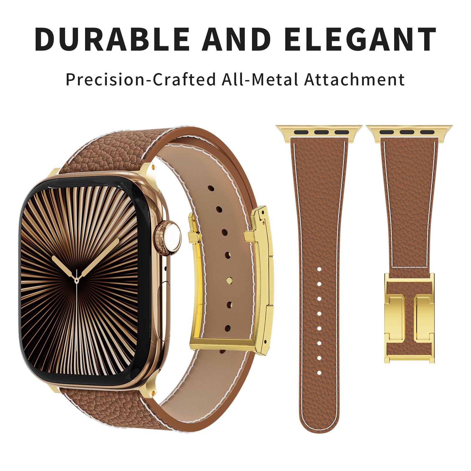 Leather Watch Band with Magnetic Buckle,Dressy Apple Watch Ultra Leather Band Rugged Durable Replacement Strap for Men & Women — view 6