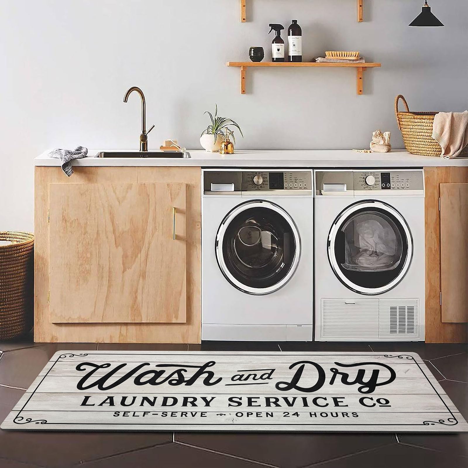 KOZYFLY Laundry Mat 24"x60" Non Slip Washable Waterproof Mudroom Carpet Runner, Light Grey, Wash and Dry — image 1