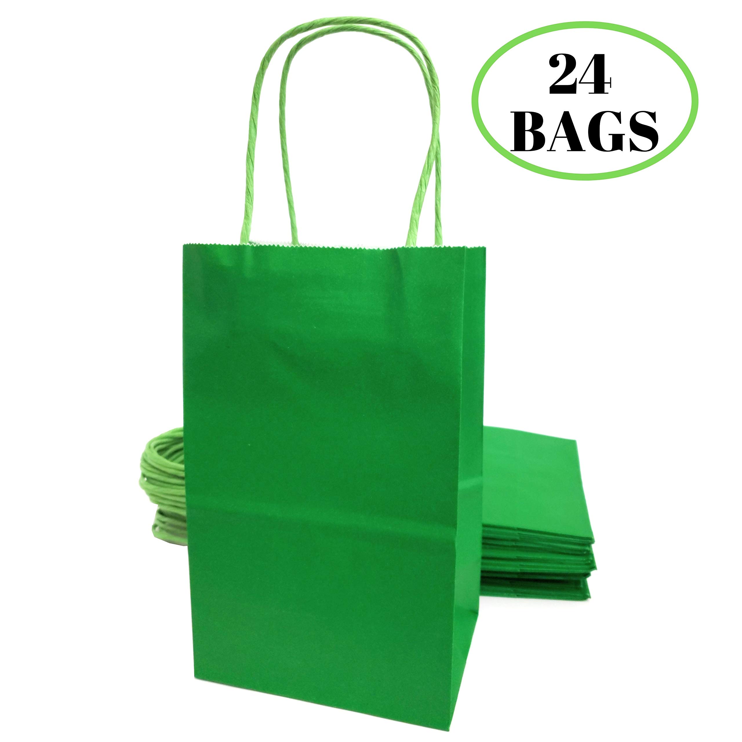kelkaaParty Kraft Bags 24pcs 5.25x3.5x8.5 Inches, Paper Bags with Handles for Birthday, Wedding Party Favors, Bachelorette Party, Paper Tote Bags for Any Party Themes, Small Green