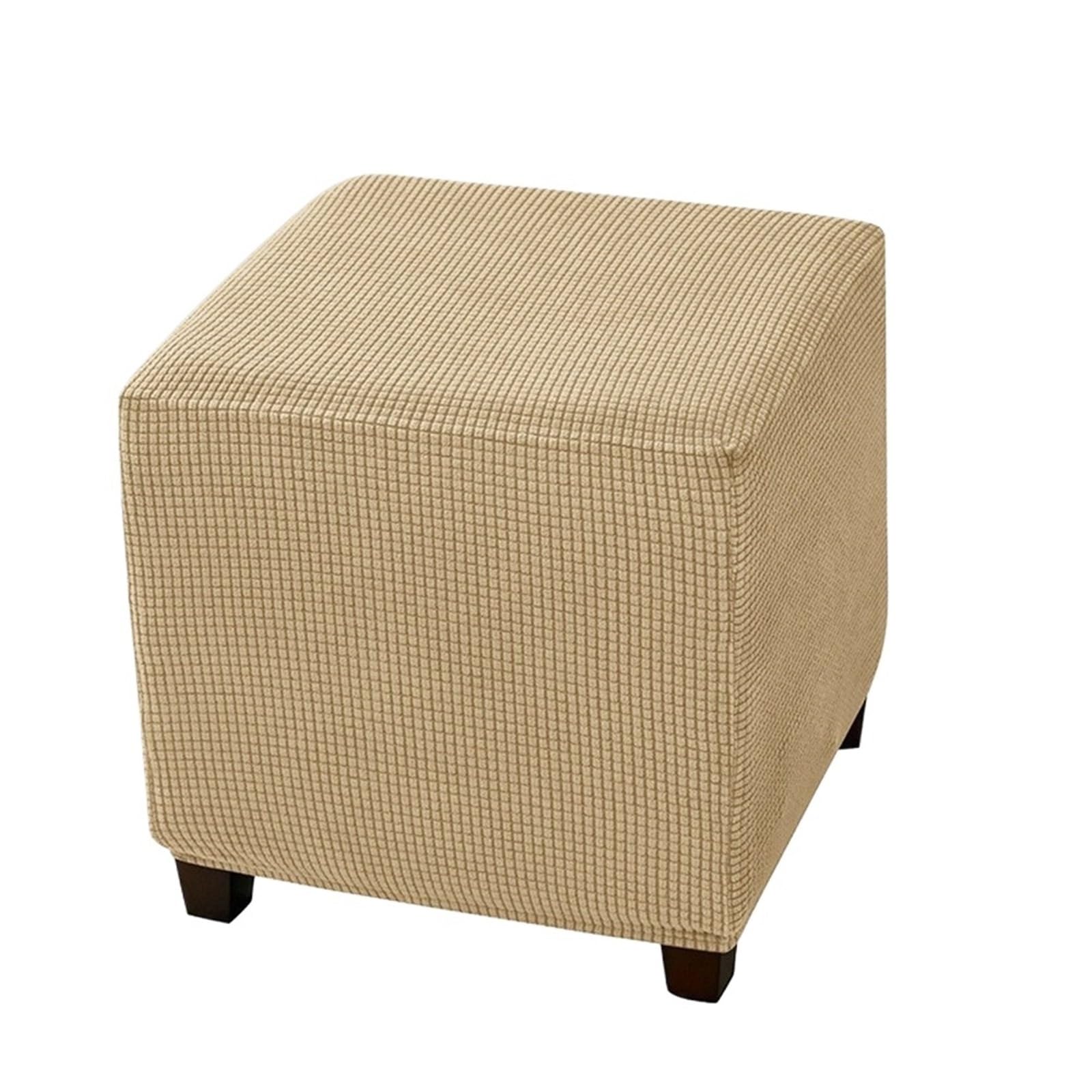 MWAHJU 1Pcs Solid Color Jacquard Ottoman Cover Velvet Footrest Slipcover Soft Elastic Footstool Case Home Decor For Bedroom(Khaki)