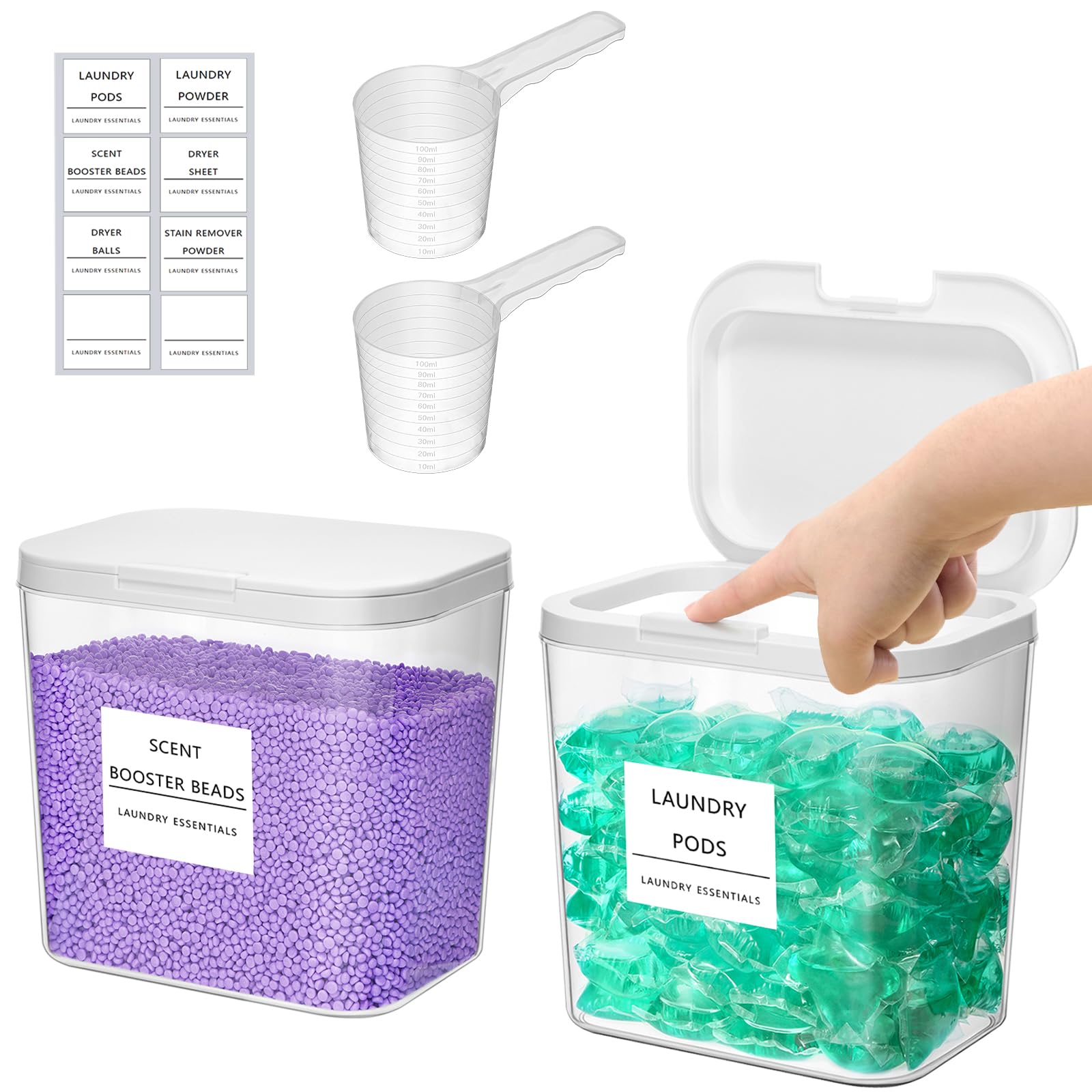 Lifewit Contenedor Detergente Polvo, Lavanderia Organizador, Pastillas Lavadora Caja de Almacenamiento de Plástico, Contenedores para Baño, Dispensador Detergente Lavadora, 2700 ml, 2 Piezas