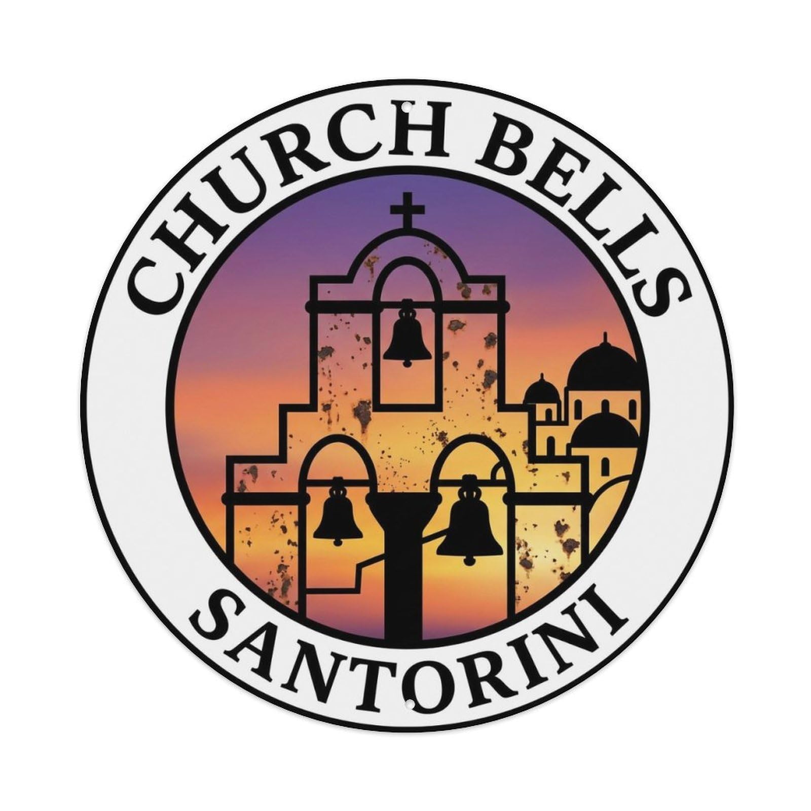 Vintage Travel Church Santorini Bells 2 Metal Tin Sign