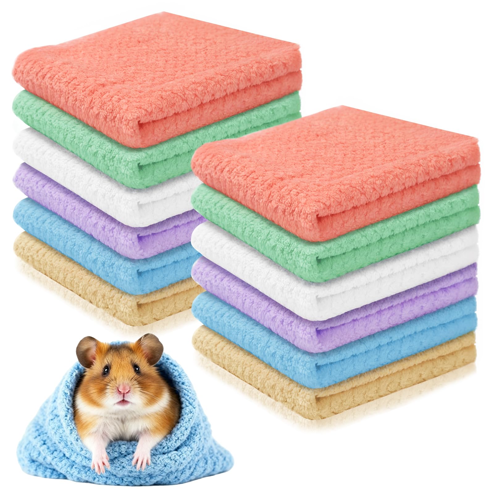 12PCS Guinea Pig Blankets,12x12in Guinea Pig Bedding,Washable Small Animal Plush Bed,Reusable Absorbent Hamster Cage Liners,Soft Pet Pee Pads Sleep Mat Cover for Hamster Rabbit Chinchilla Hedgehog