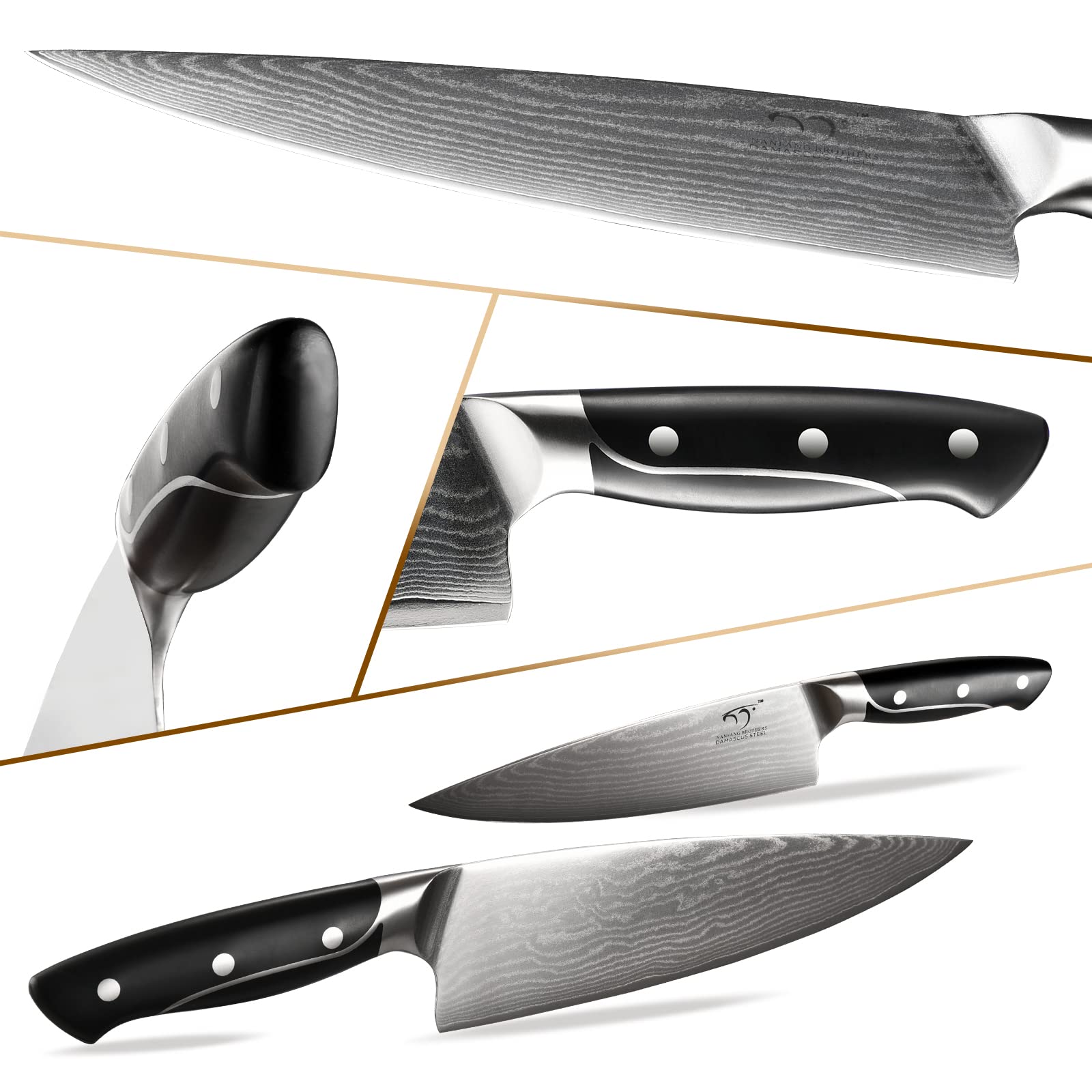 Set De Cuchillos De Cocina De Acero De Damasco Con Mangos Martillados Y Bloque De Madera, Conjunto De 18 Cuchillas De Cuchillos De Acero De Damasco Superior Cuchillo De Cocina Afilado Damasco