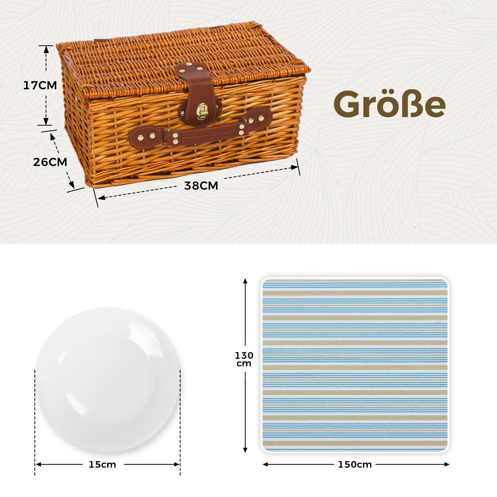 Picknickkorb Set für 2 Person mit Kühlfach und wasserdichte Picknickdecke, Abnehmbarer Riemen, Weinbeutel, Besteck Set, für Camping, Strand, Wandern, BBQ und Familie/Paare Geschenke, Zubehör