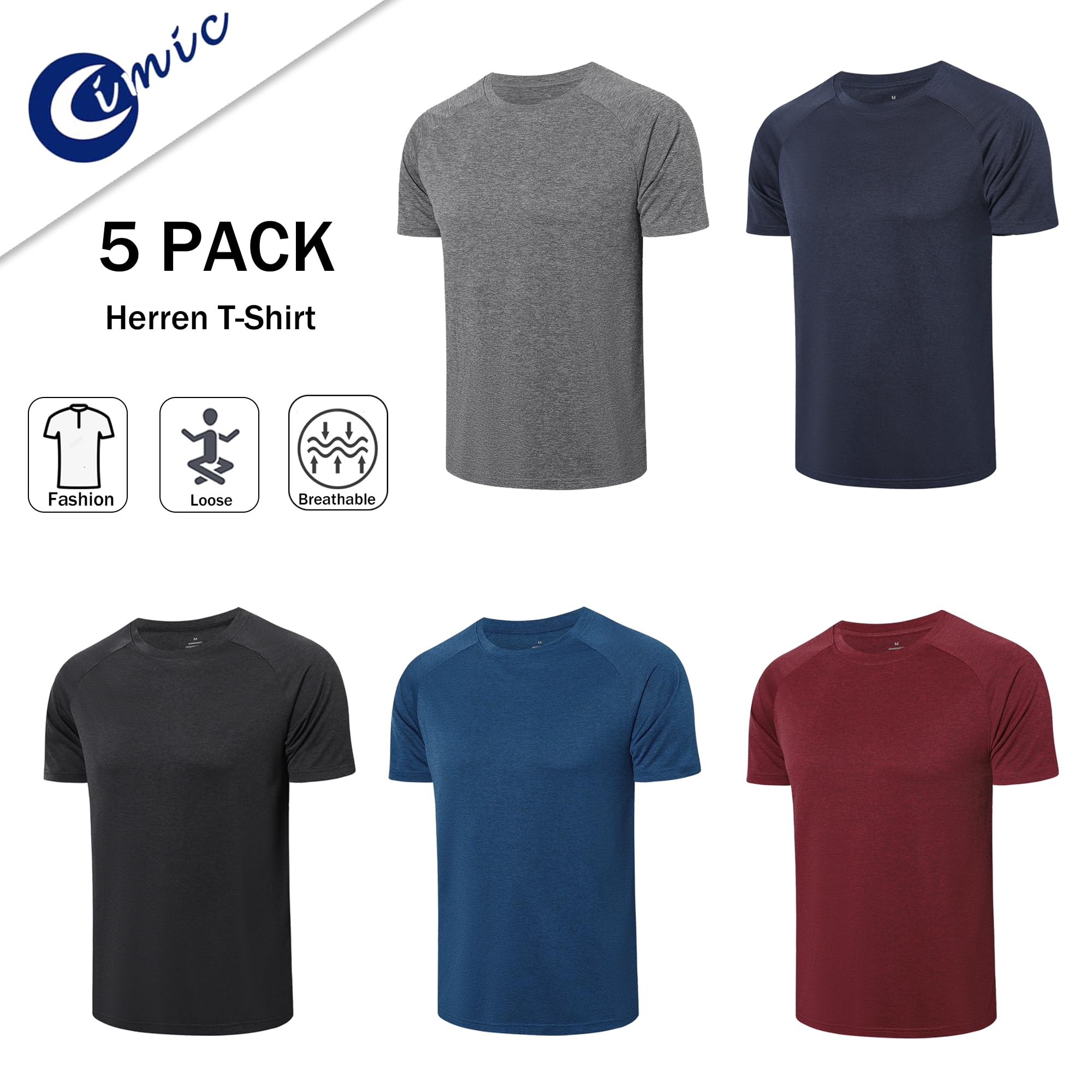Cimic 3/5/7 Pezzi Maglietta Uomo Manica Corta Sportiva Asciugatura Rapida Traspirante Palestra Running Trekking