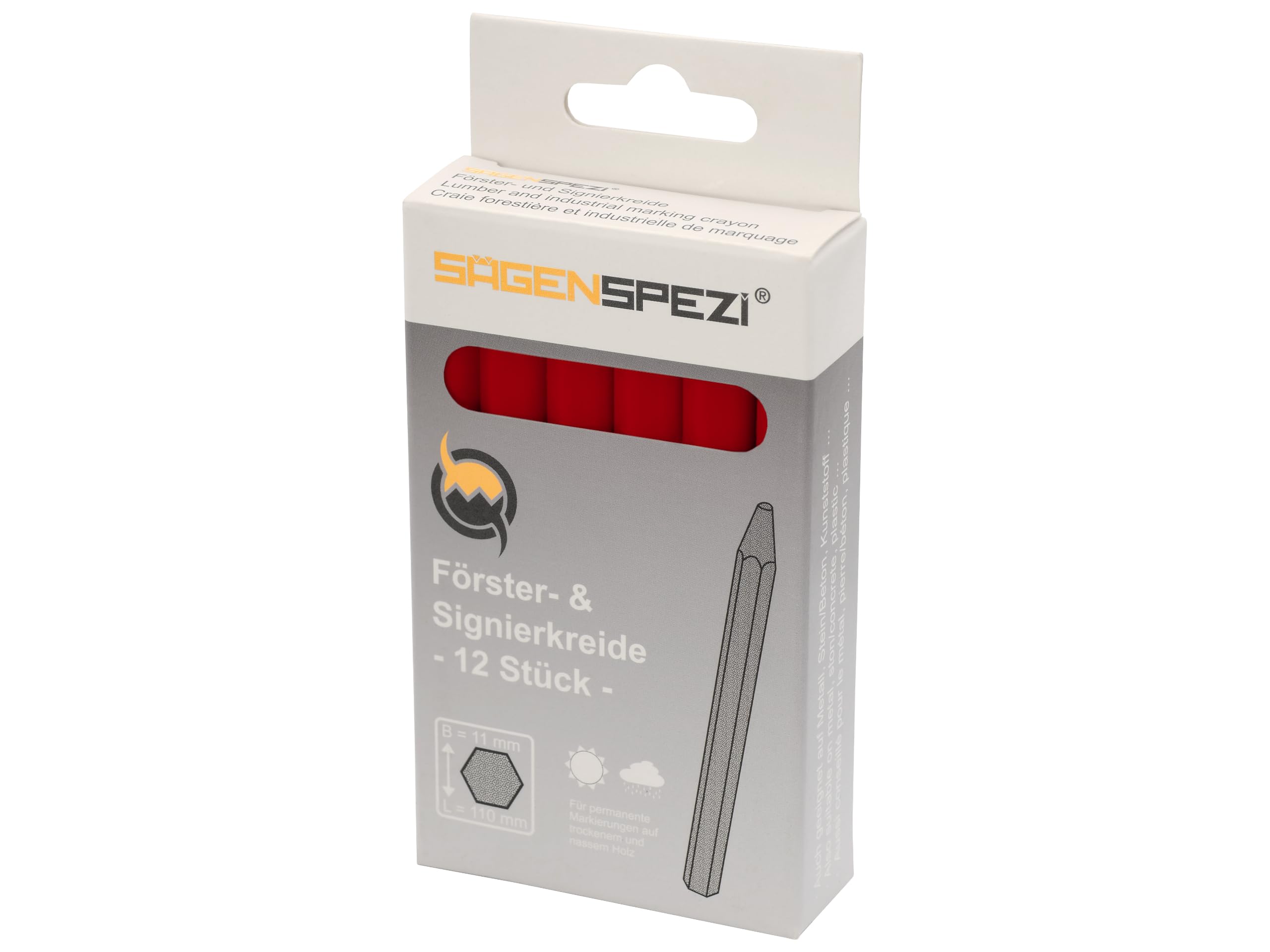 Sägenspezi Kreide rot 12 Stück (auch in verschiedenen Farben auswählbar) Signierkreide 11 x 110 mm Forstkreide wasserfest