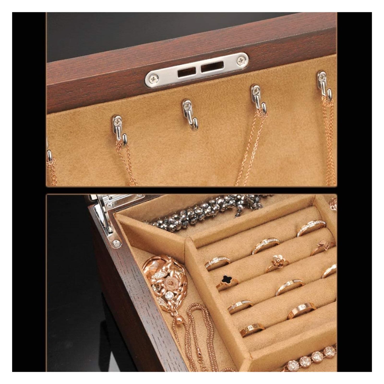 XBTGS Schmuckschatullen mit Schlüssel und 2 Schubladen, 3-lagig, Schmuck-Organizer-Box für Frauen, Geschenk, handgefertigtes Schmuckzubehör,