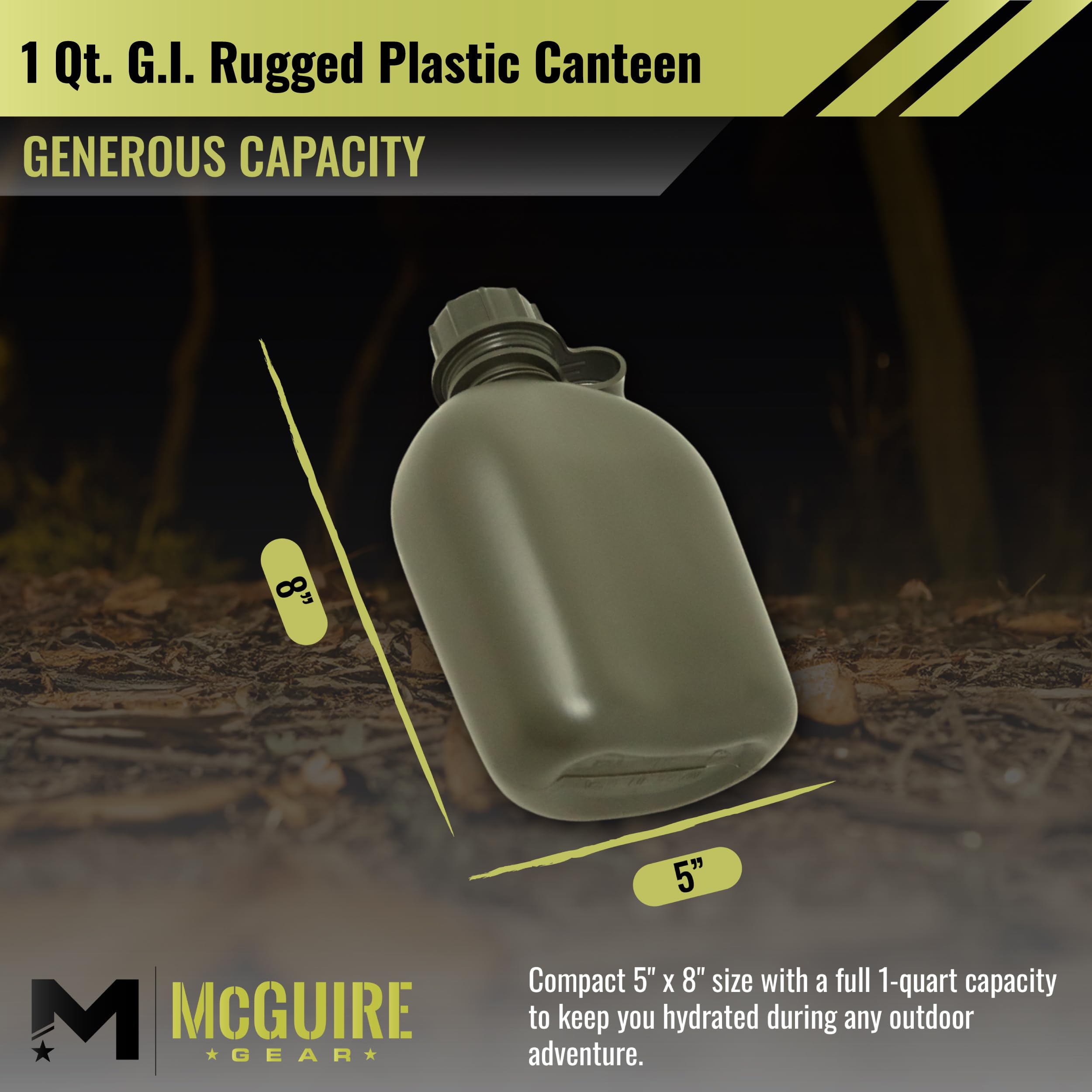 M MCGUIRE GEAR GI Style 1 Qt. Rugged Plastic Canteen, Made in USA, Durable Polyethylene Plastic (Olive Drab)