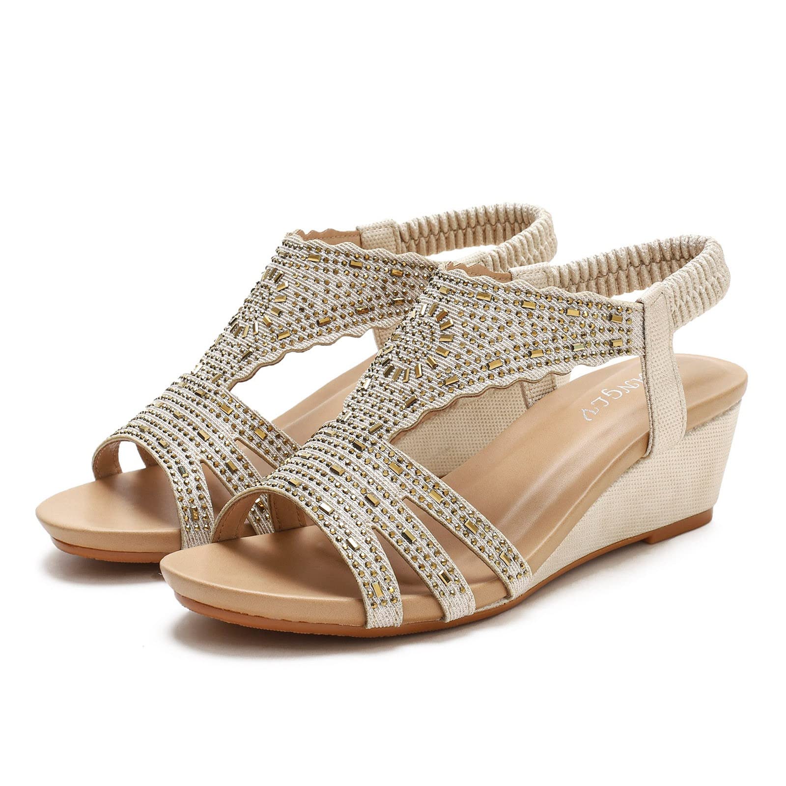 Scarpe Comode Eleganti Zeppe Donna Estiva Sandali per donna Scarpe con zeppa da Fascia elastica Sandali bohémien casual da spiaggia Estive Sandalo Gioiello Cerimonia