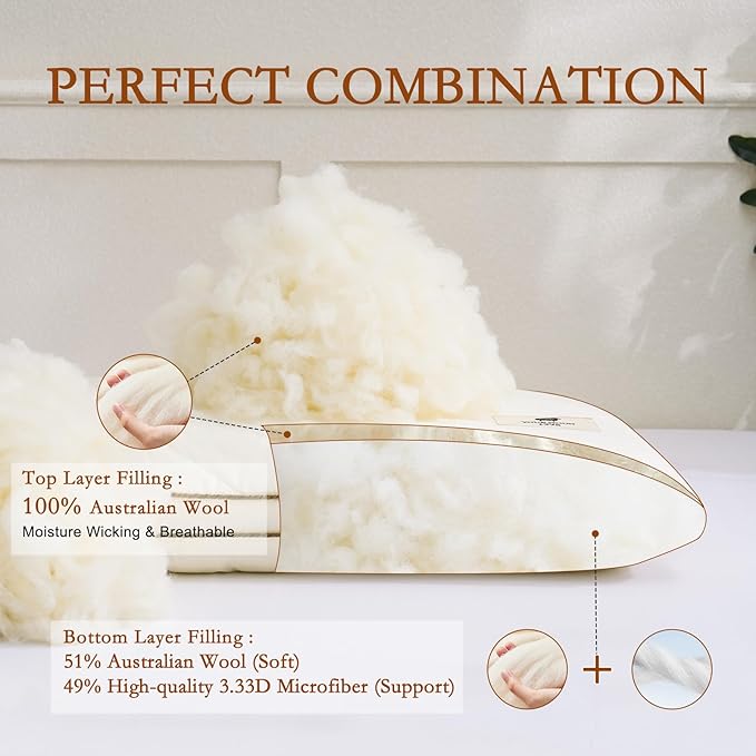 Almohada Lana Orgánica Suave Tamaño Estándar miniatura 2