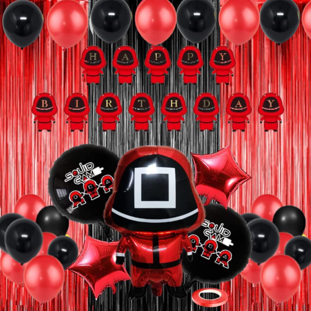Latex 40 Pcs Squid Birthday Party Decorations Foil Balloons Squid Theme Party Balloon Decoration Balloon Party Decorative Supplies Birthday Party Set (Pack of 40, Black & Red)