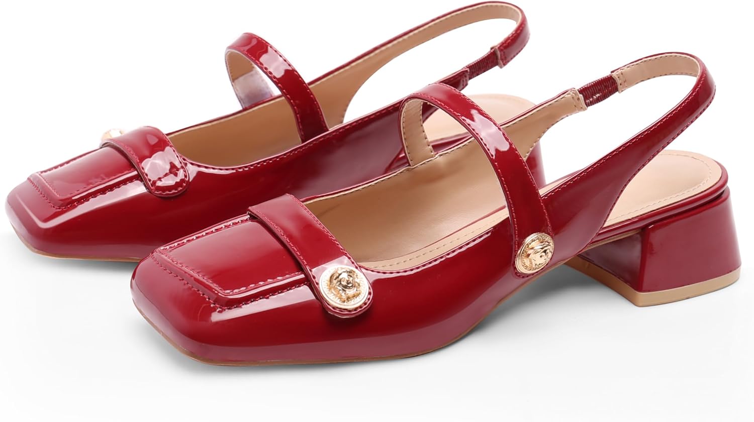 Slingback Mary Jane Heels for Women Low Block Heel Closed Square Toe Pump Shoes Heels Classic Daily Office Dressy Shoes - Image 6