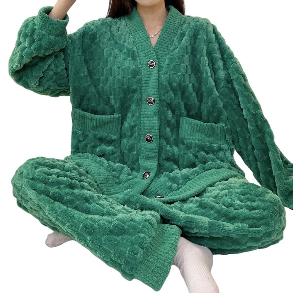 Pyjama Großer Sichtpyjama -Set Frauen Warme Hauskleidung Winter Pyjama Sweatshirt Warme Hauskleidung-rot-4xl (90-100 Kg)