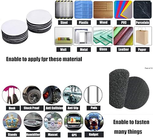 Miniatura 5 de Tiras de gancho y bucle de 2.8 x 2.8 pulgadas con tiras adhesivas de sujeción resistentes, 12 juegos de cinta adhesiva para montaje trasero (negro,