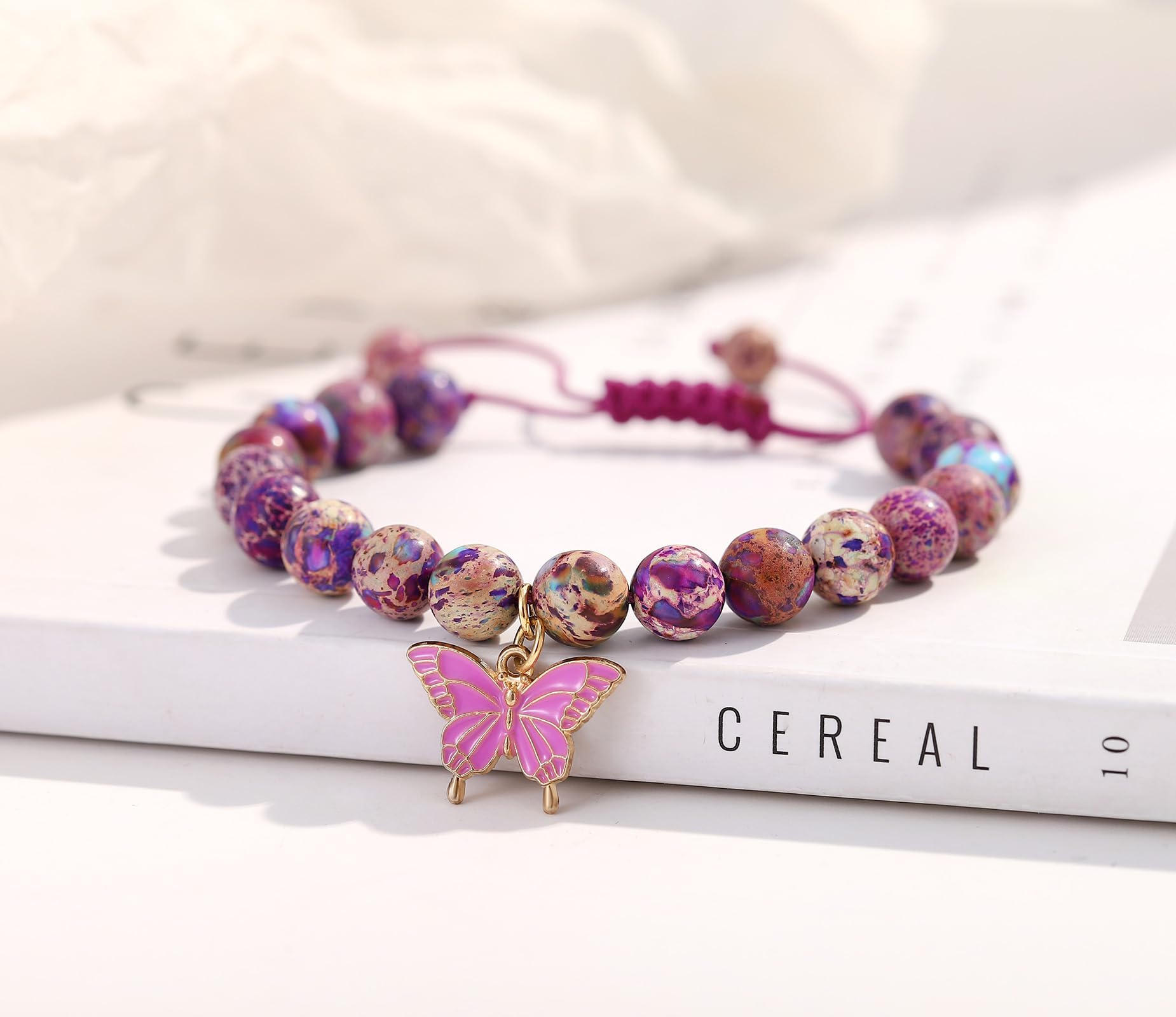 Braccialetto di compleanno per 6-18 anni, braccialetto con ciondolo a forma di farfalla con pietra naturale viola, regalo per figlia, nipote, nipote, adolescente, regalo per le vacanze